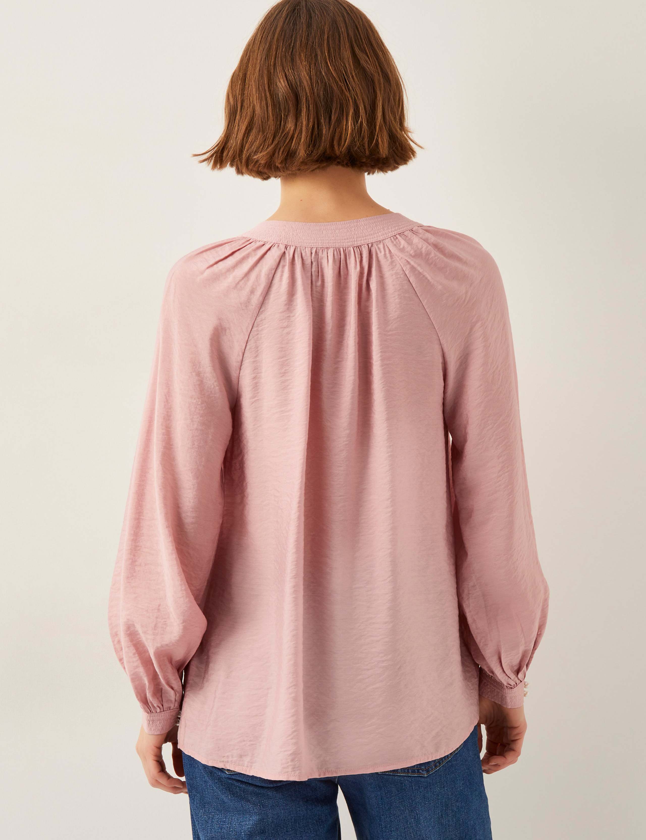 Satin Textured V-Neck Blouse 4 of 4