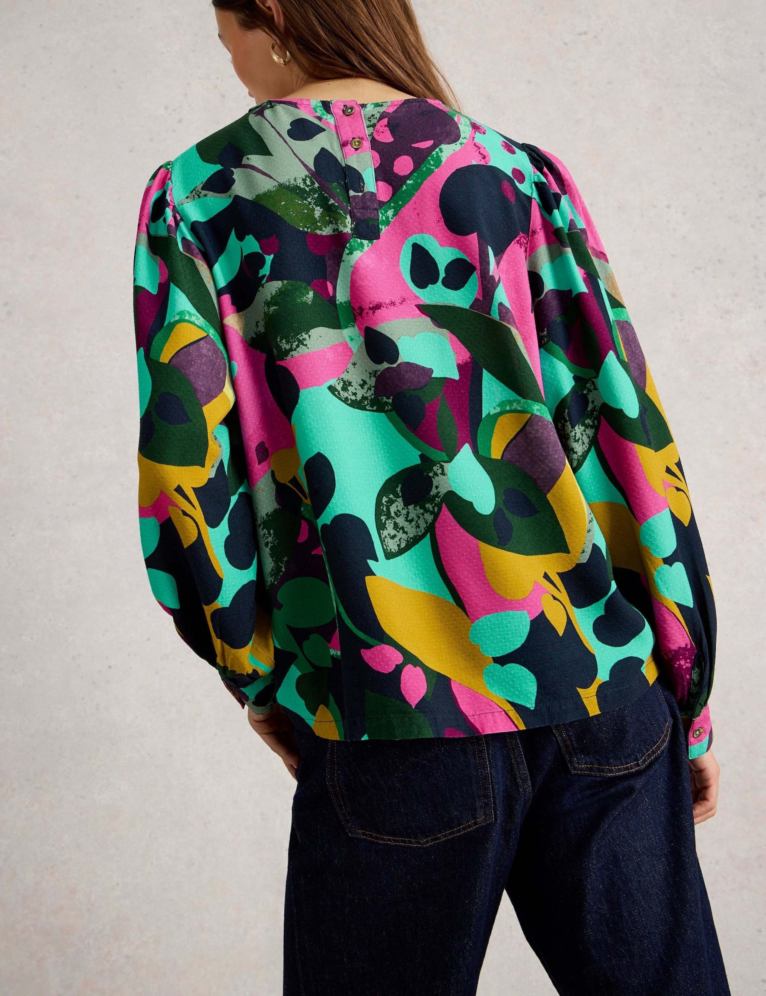 Printed Textured Blouson Sleeve Blouse 3 of 6