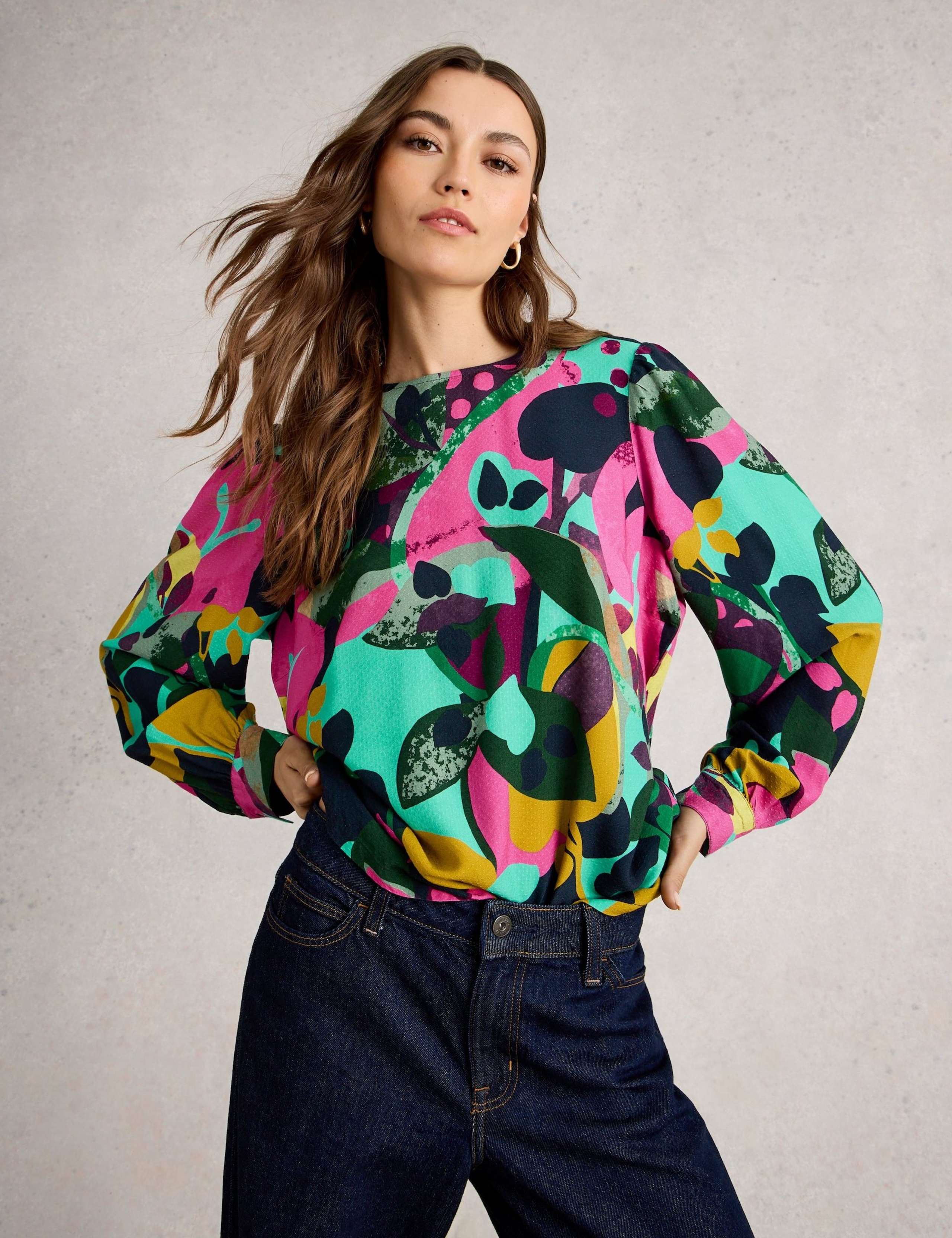 Printed Textured Blouson Sleeve Blouse 4 of 6