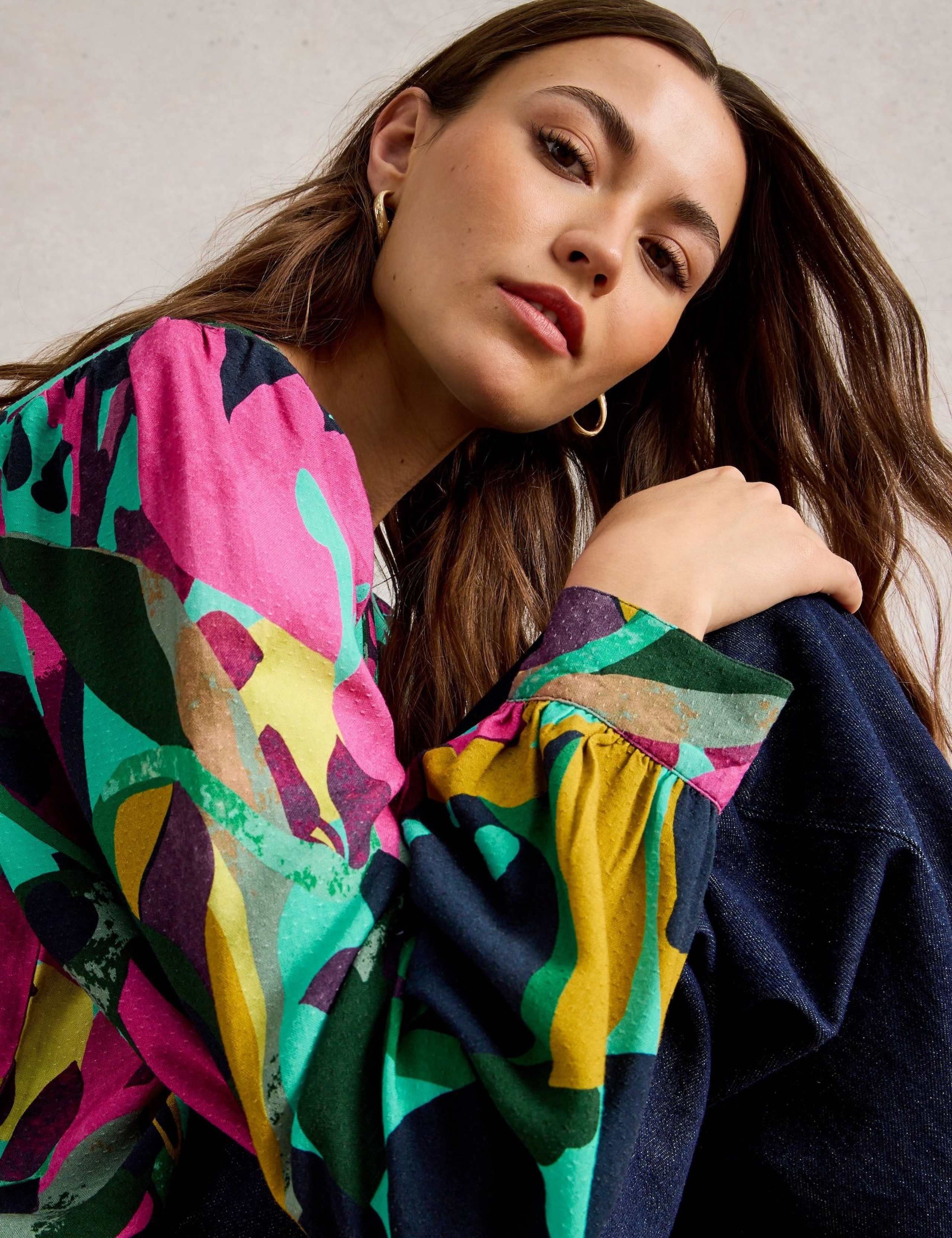 Printed Textured Blouson Sleeve Blouse 5 of 6