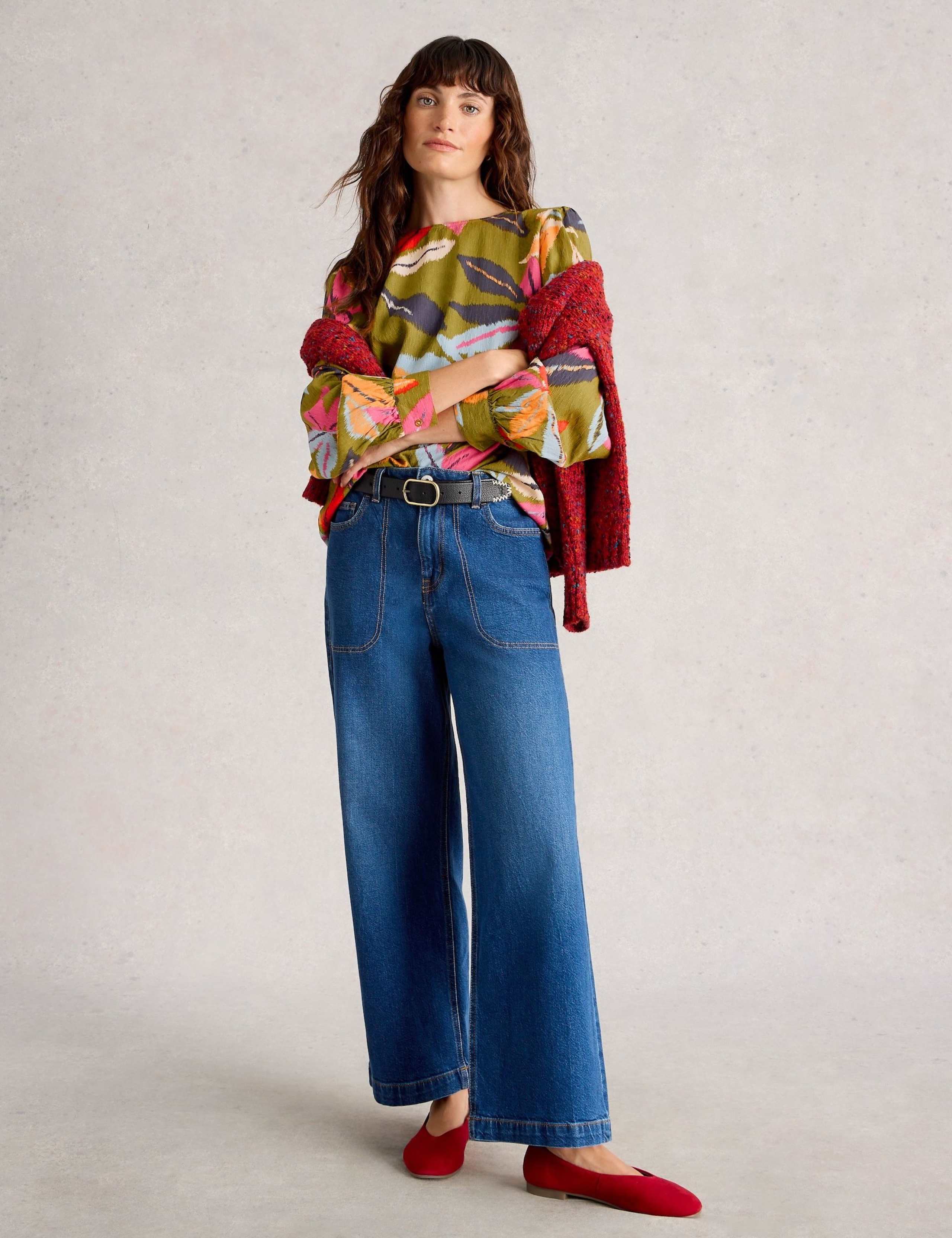 Printed Textured Blouson Sleeve Blouse 1 of 3