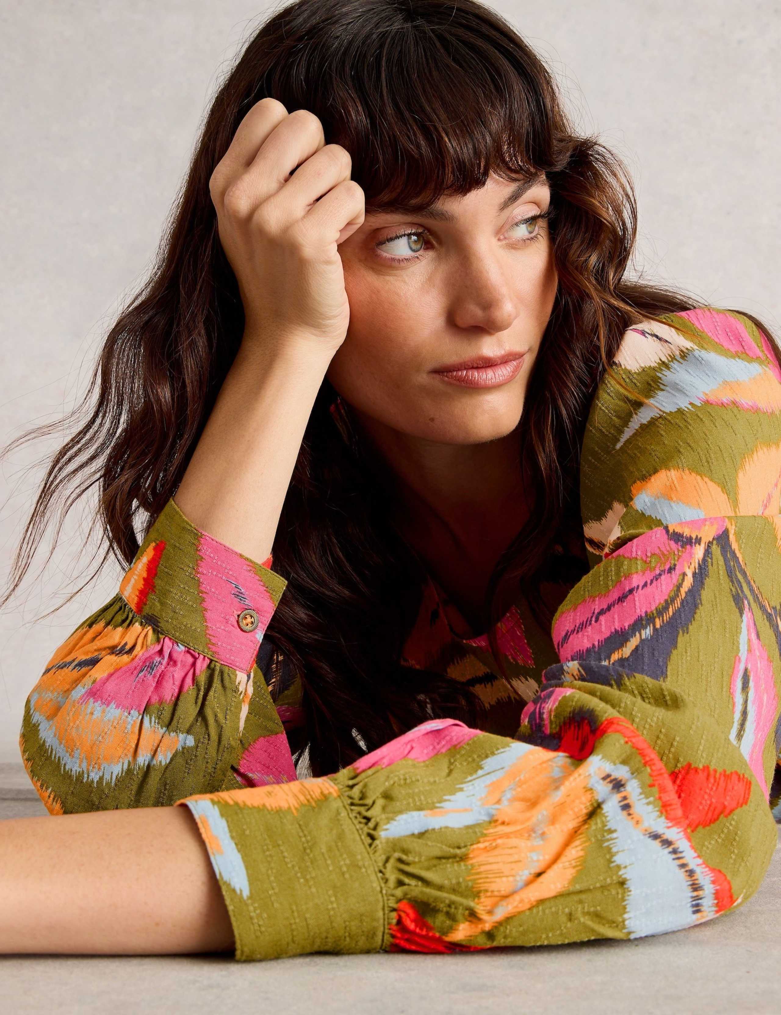 Printed Textured Blouson Sleeve Blouse 2 of 3