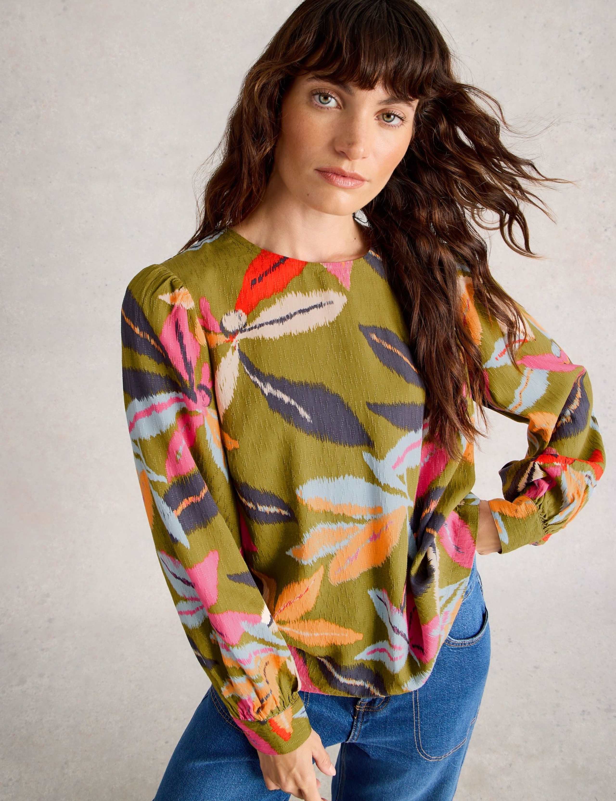 Printed Textured Blouson Sleeve Blouse 3 of 3