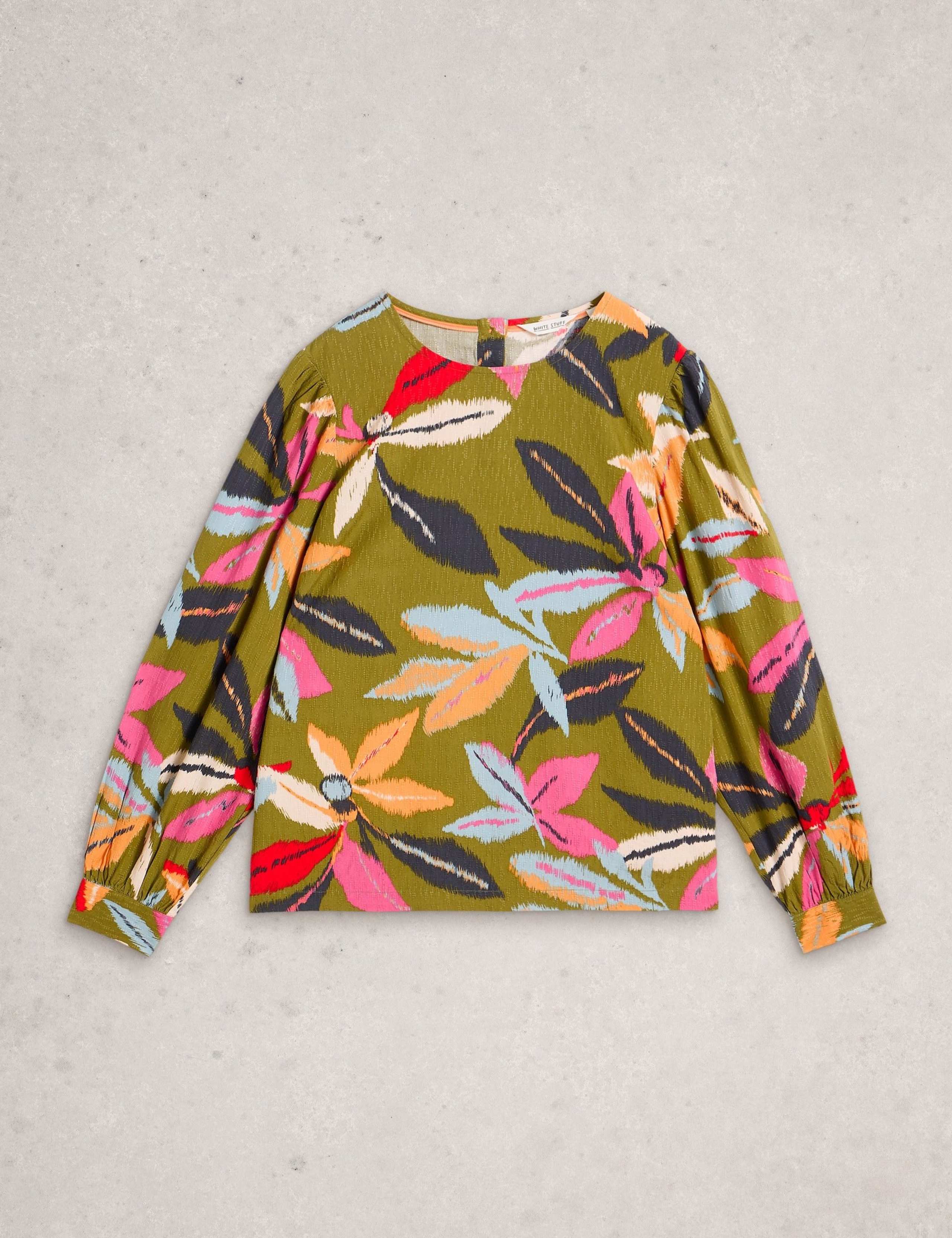 Printed Textured Blouson Sleeve Blouse 2 of 6