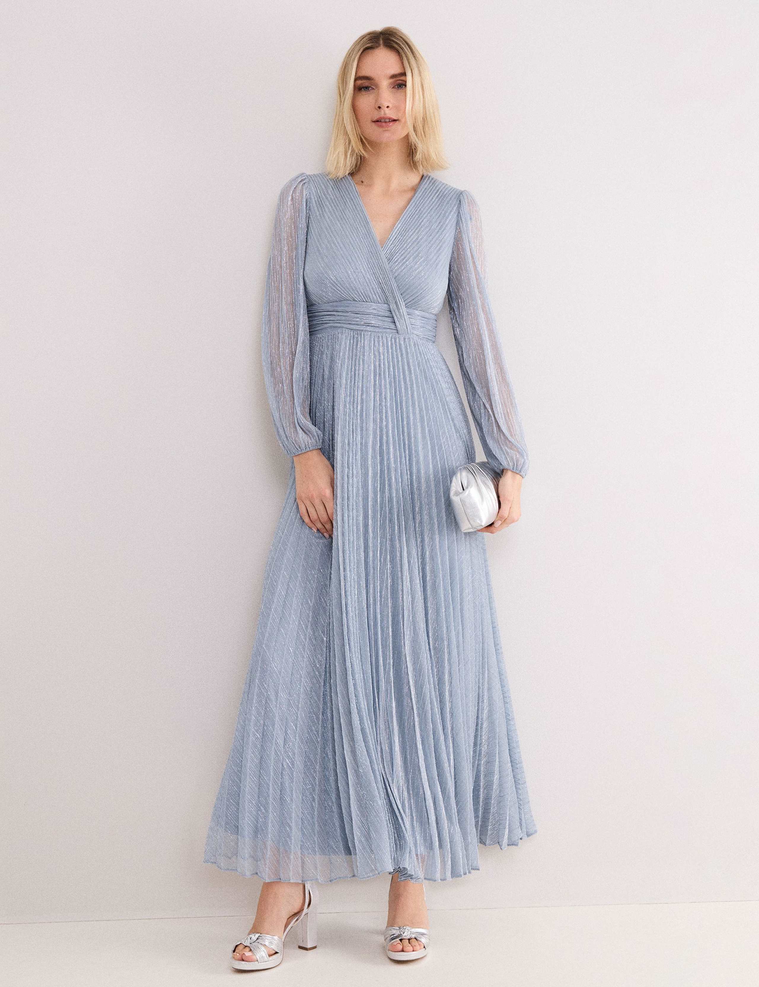 Textured V-Neck Midi Waisted Dress 1 of 9