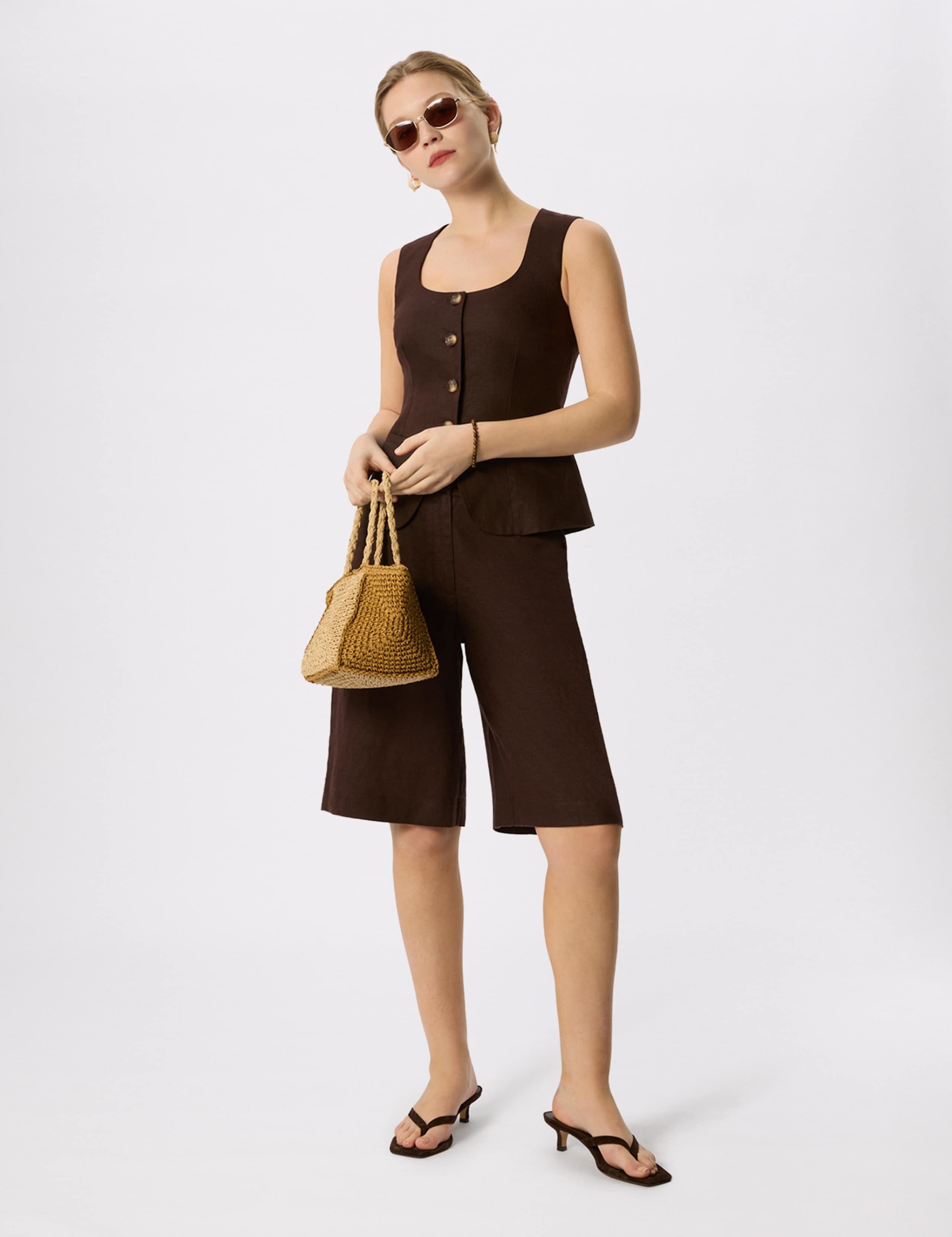 Pure Linen Waisted Collarless Waistcoat 3 of 6