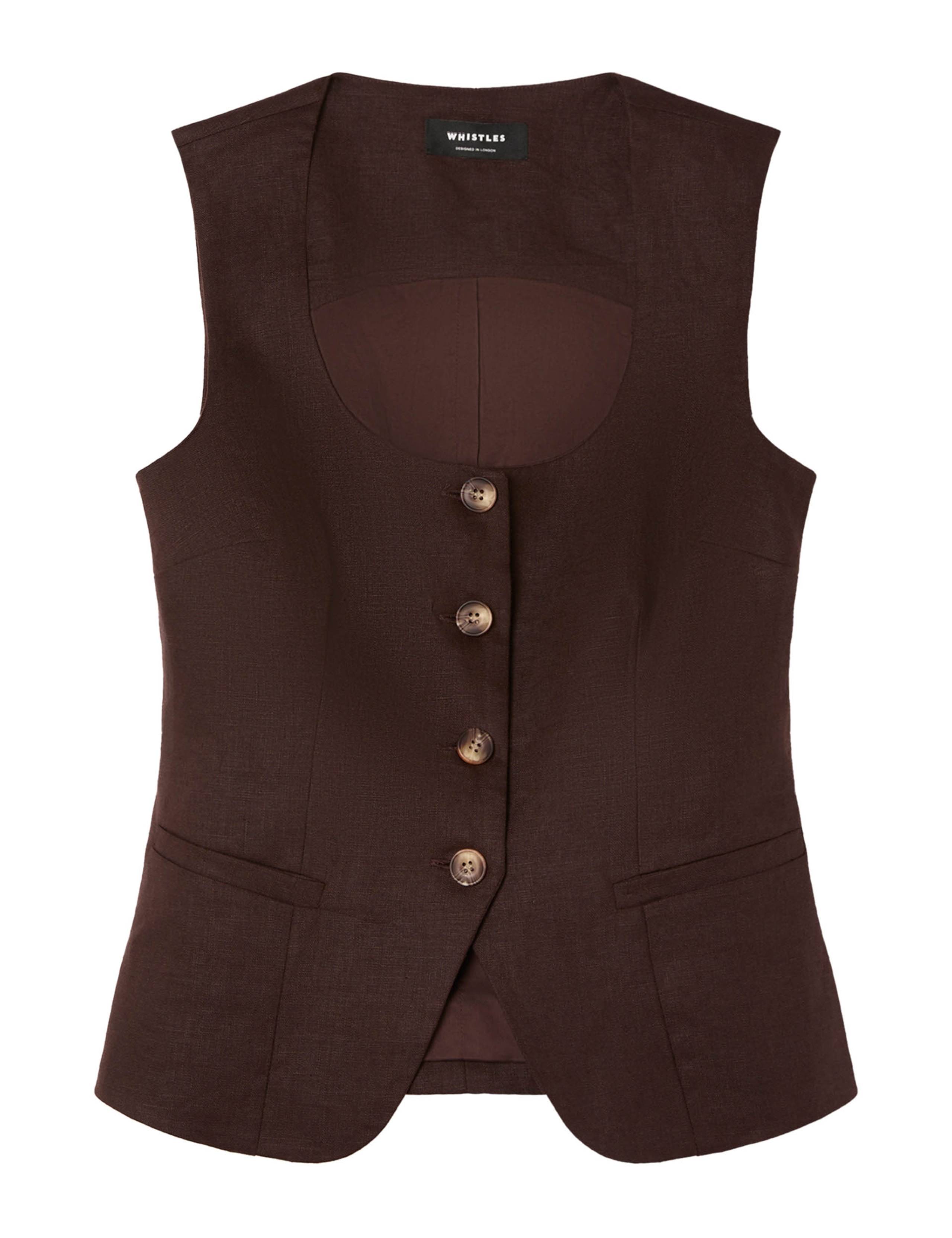 Pure Linen Waisted Collarless Waistcoat 2 of 6