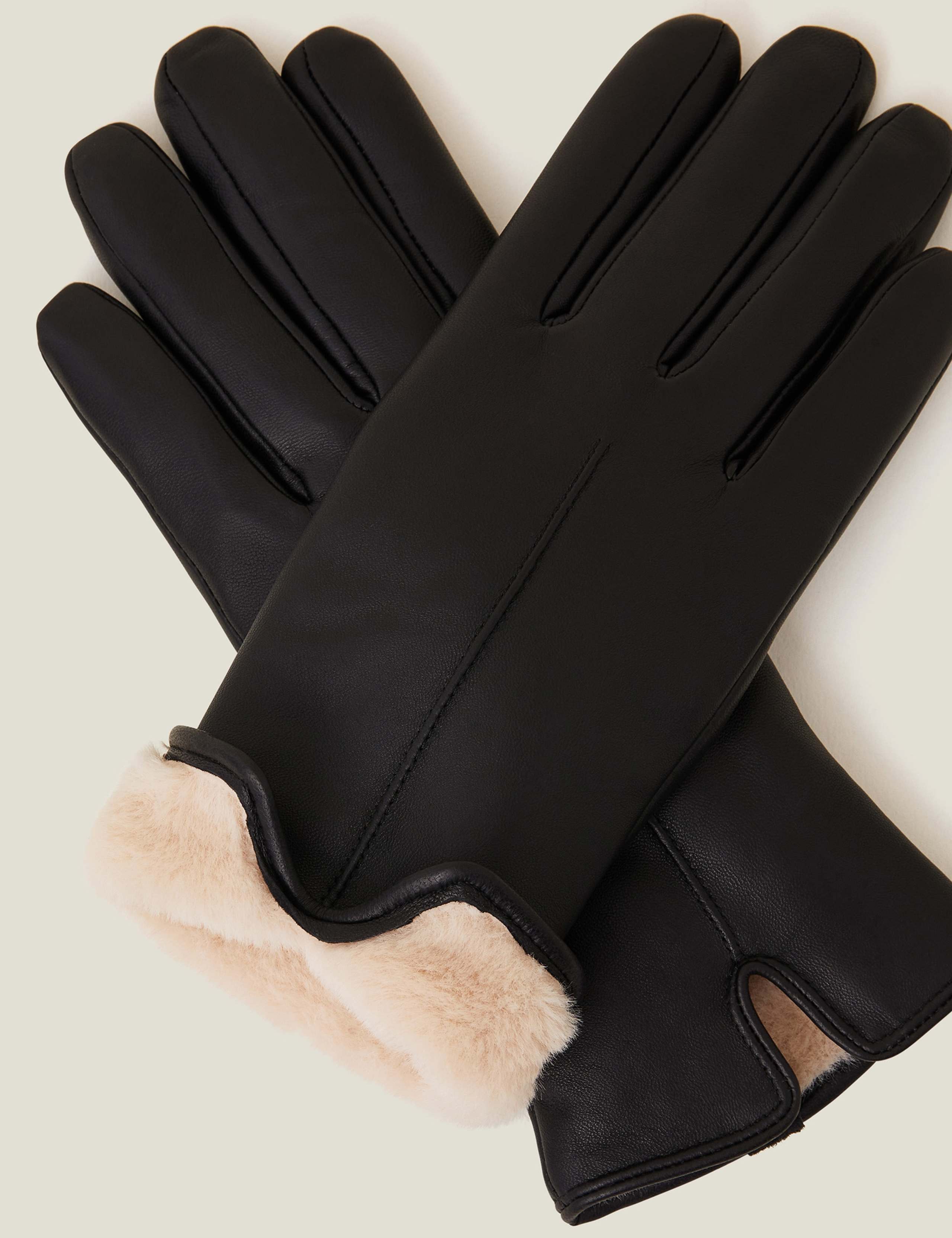 Leather Faux Fur Lined Gloves 2 of 3