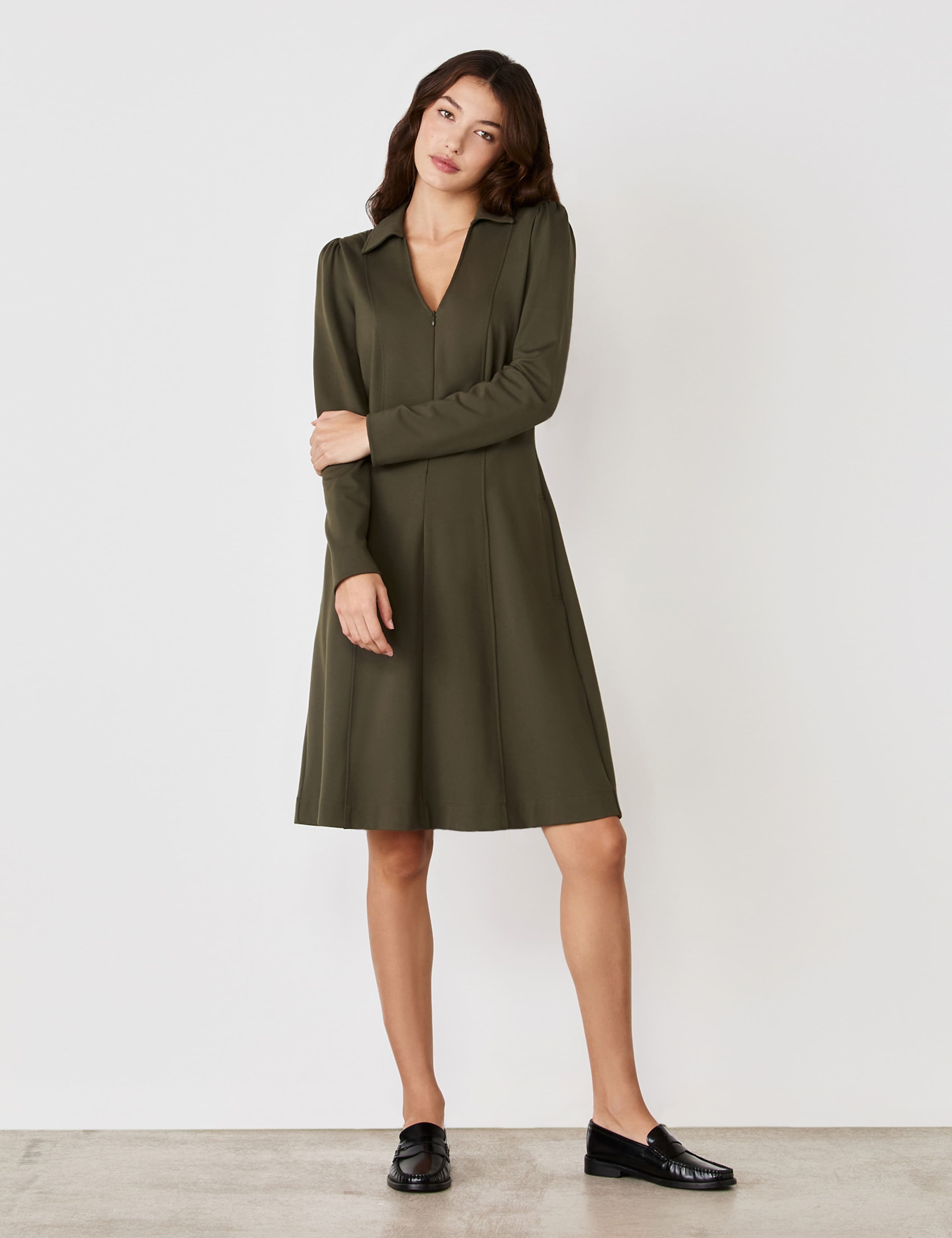 Ponte Jersey Collared Zip Front Knee Length Dress 3 of 4