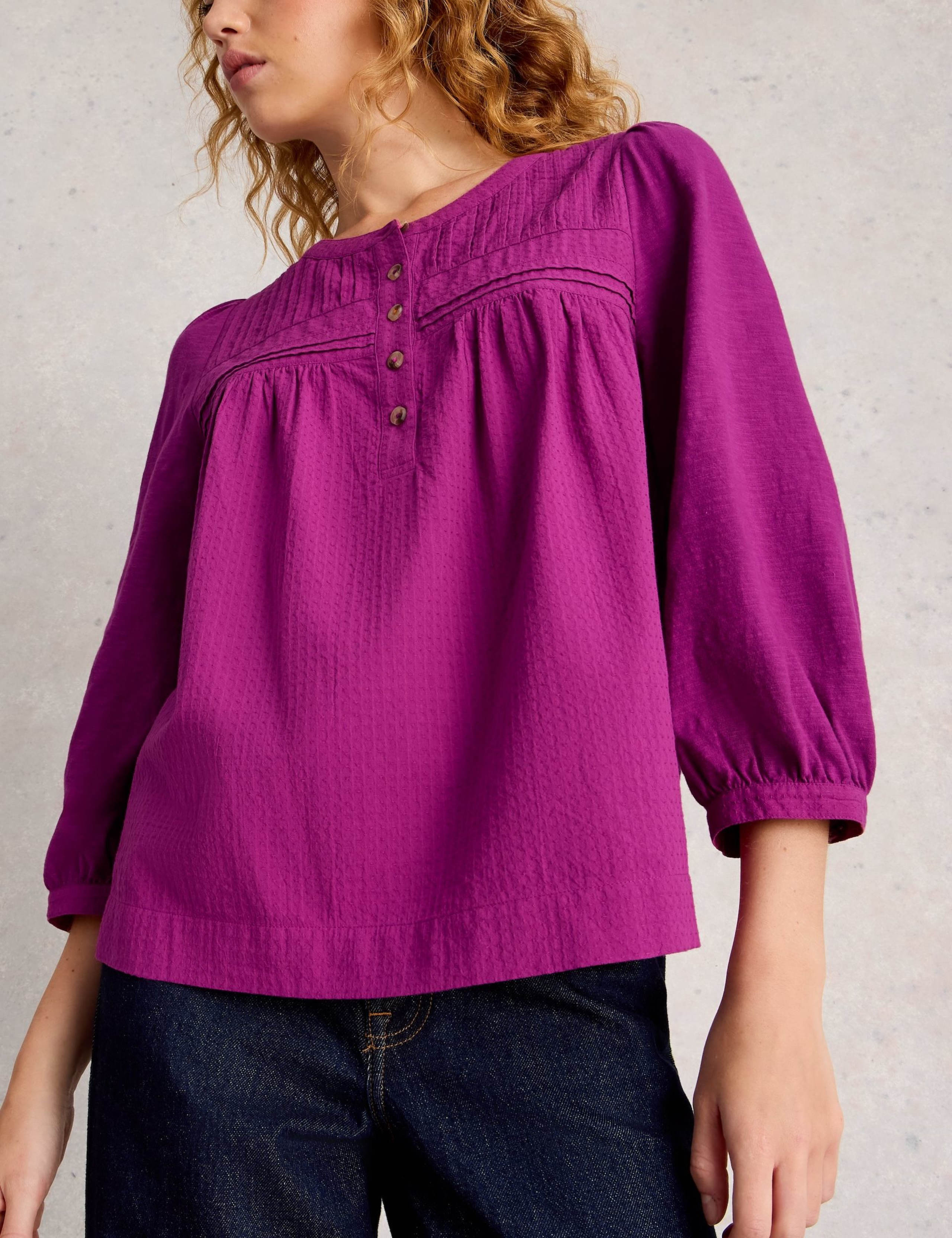 Pure Cotton Pintuck 3/4 Sleeve Blouse 3 of 6