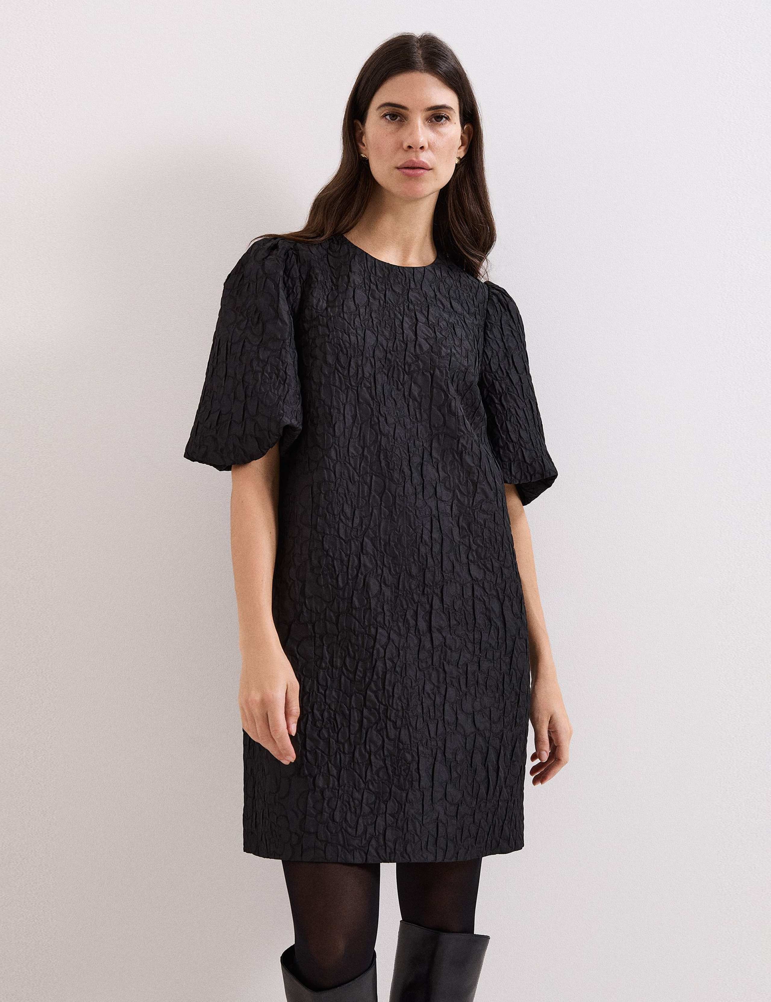 Jacquard Puff Sleeve Mini Shift Dress 1 of 8