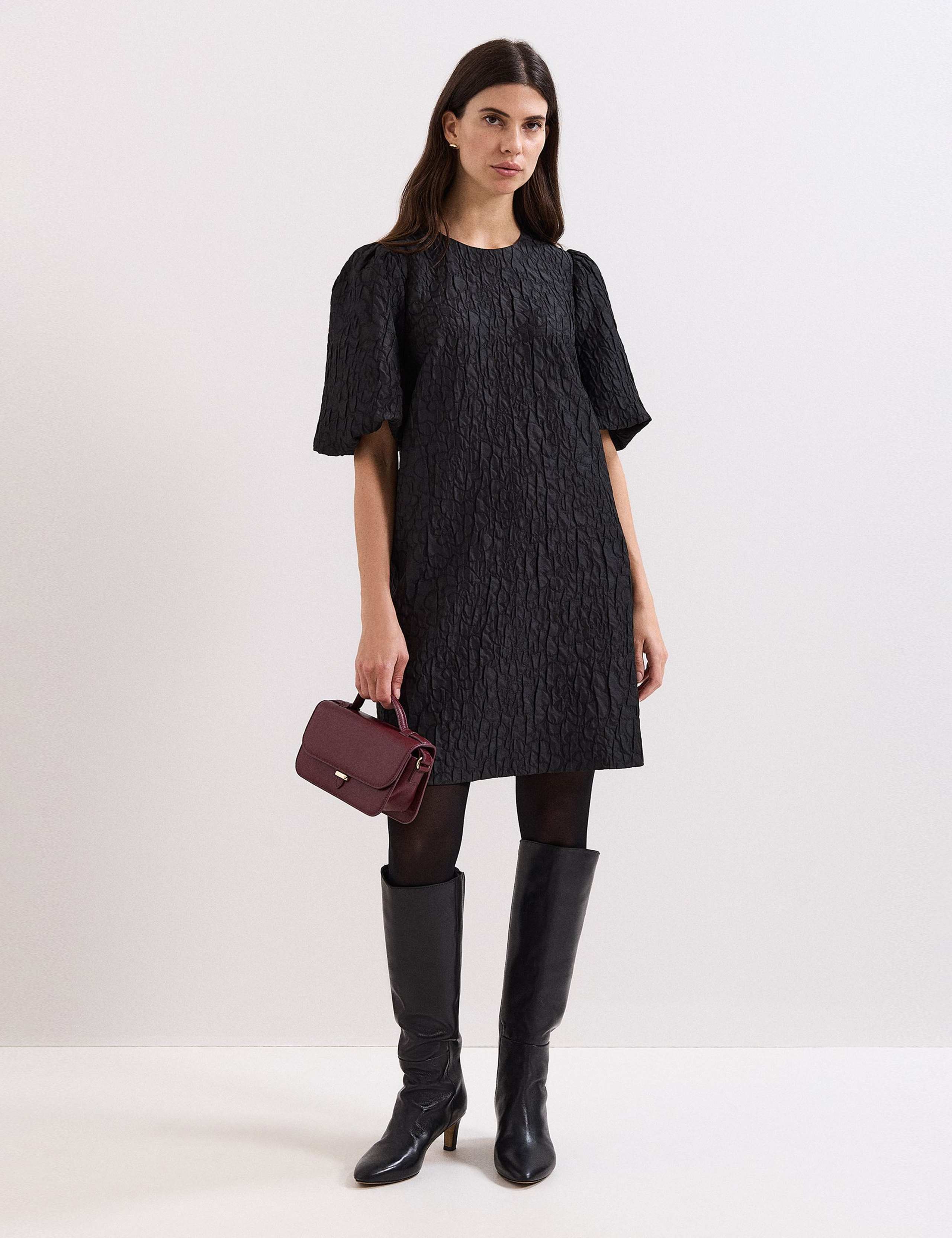 Jacquard Puff Sleeve Mini Shift Dress 3 of 8