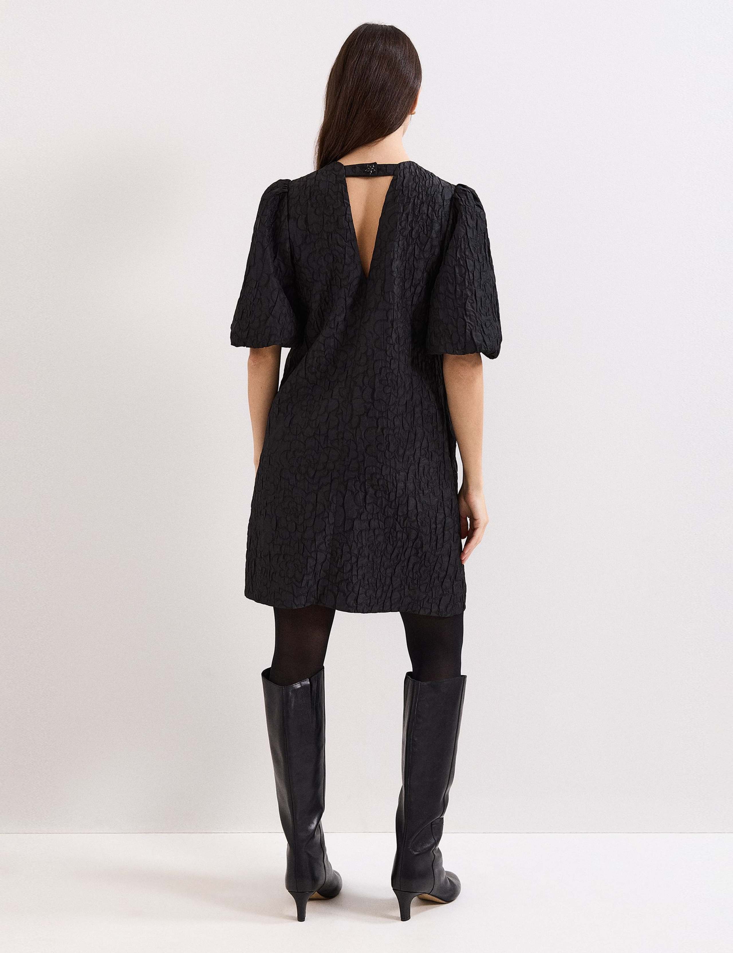 Jacquard Puff Sleeve Mini Shift Dress 4 of 8