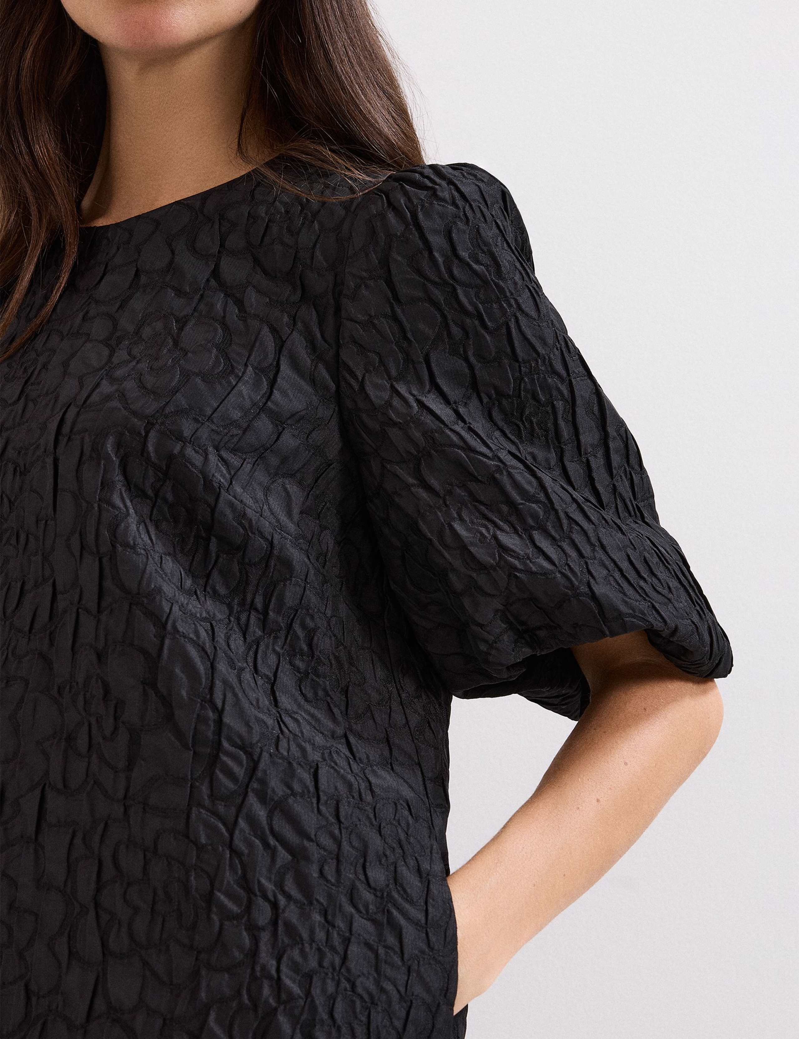 Jacquard Puff Sleeve Mini Shift Dress 5 of 8