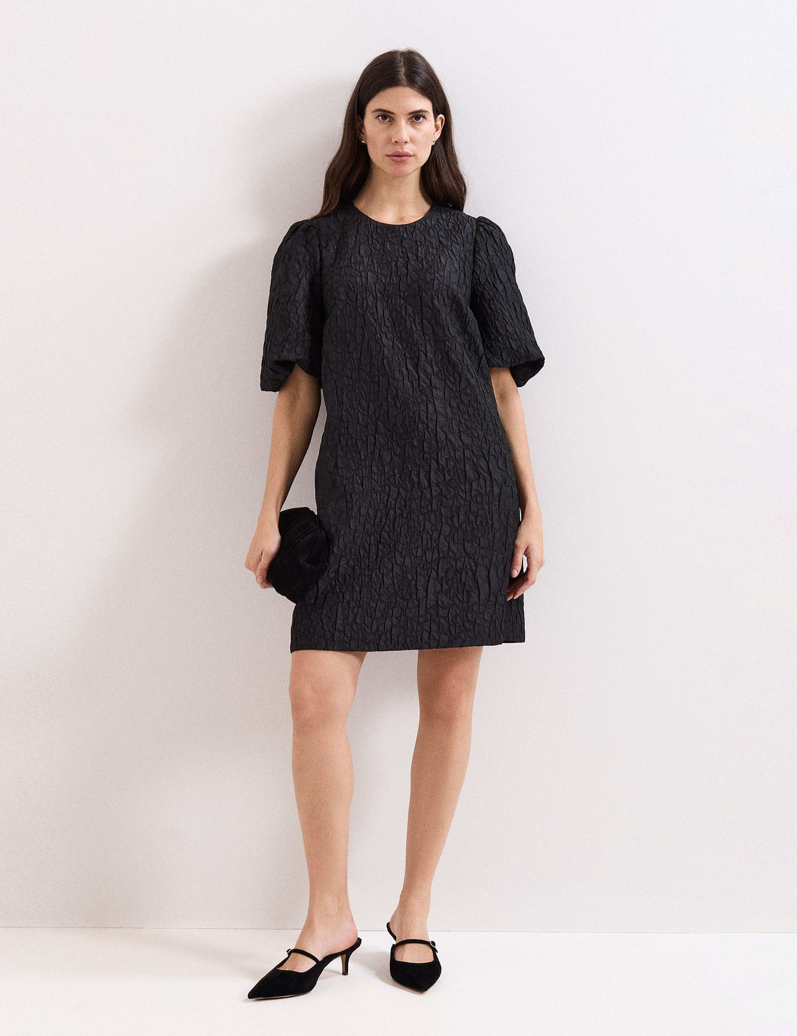 Jacquard Puff Sleeve Mini Shift Dress 7 of 8