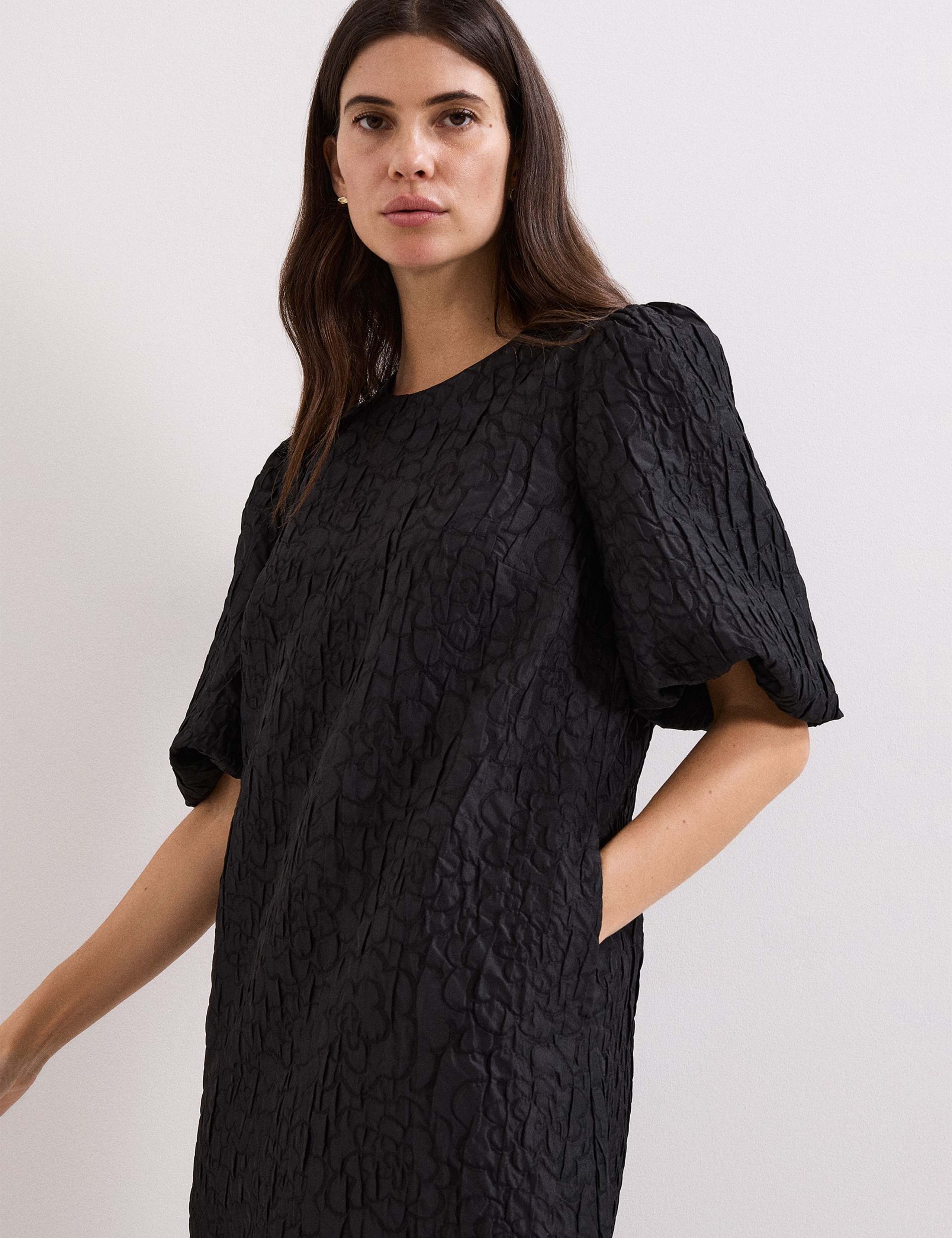 Jacquard Puff Sleeve Mini Shift Dress 8 of 8