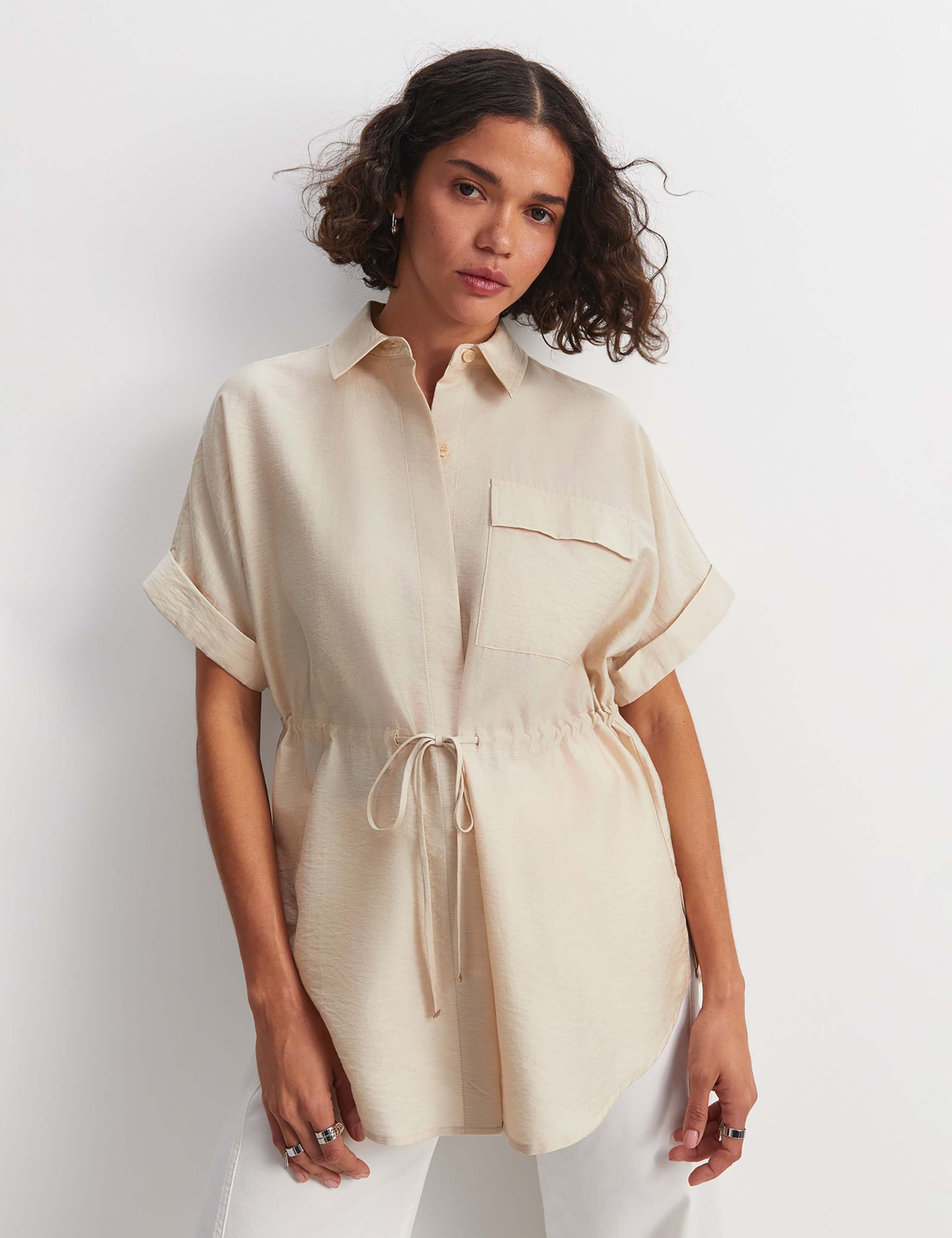 Lyocell Blend Drawstring Longline Blouse 1 of 7