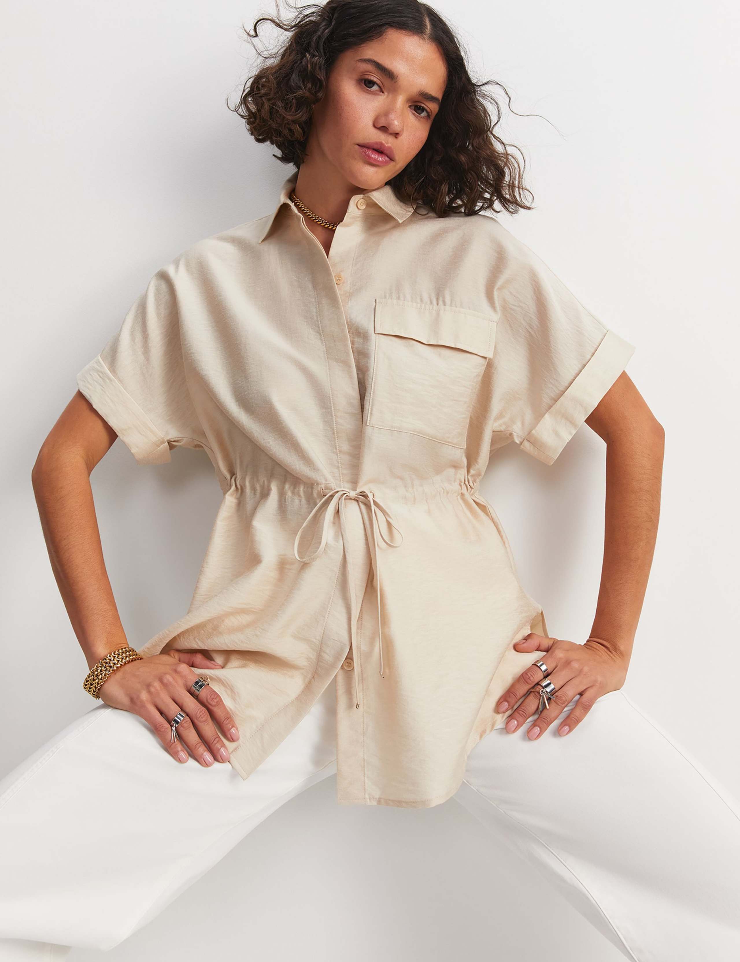 Lyocell Blend Drawstring Longline Blouse 3 of 7