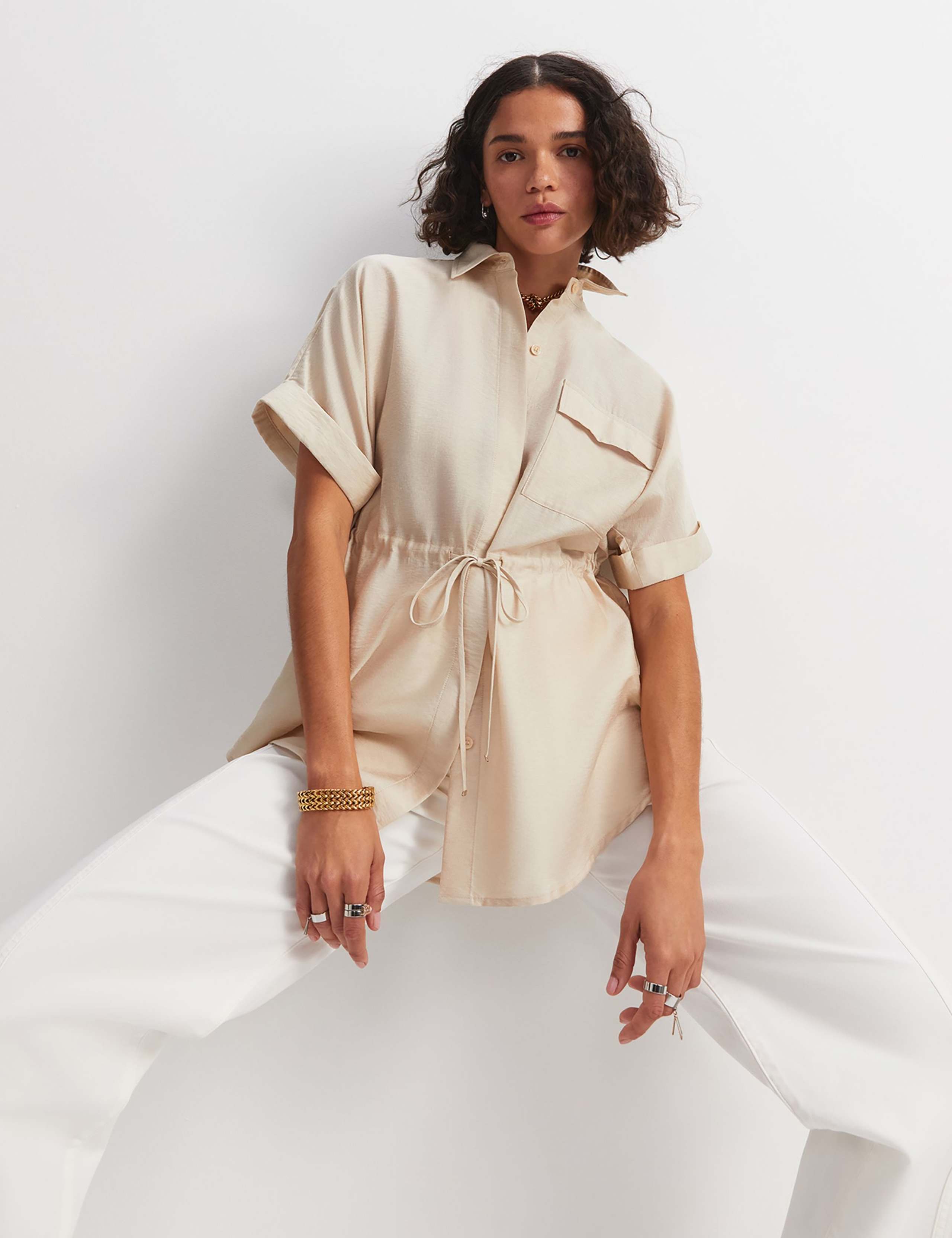 Lyocell Blend Drawstring Longline Blouse 4 of 7