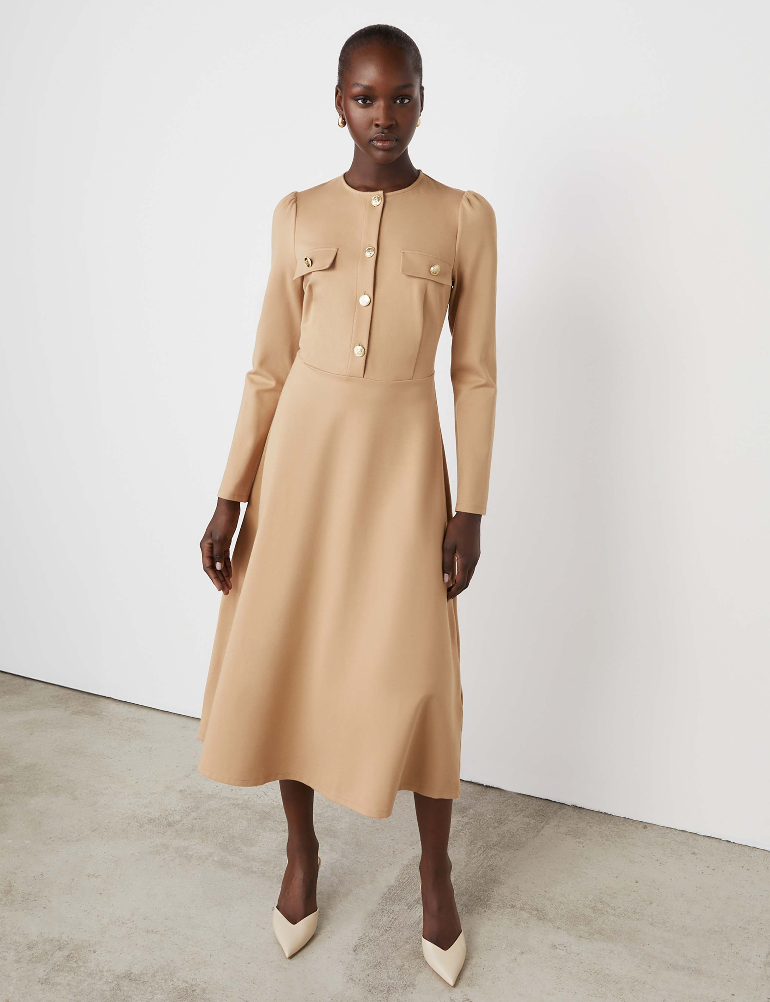 Ponte Jersey Button Front Midi Dress 2 of 4
