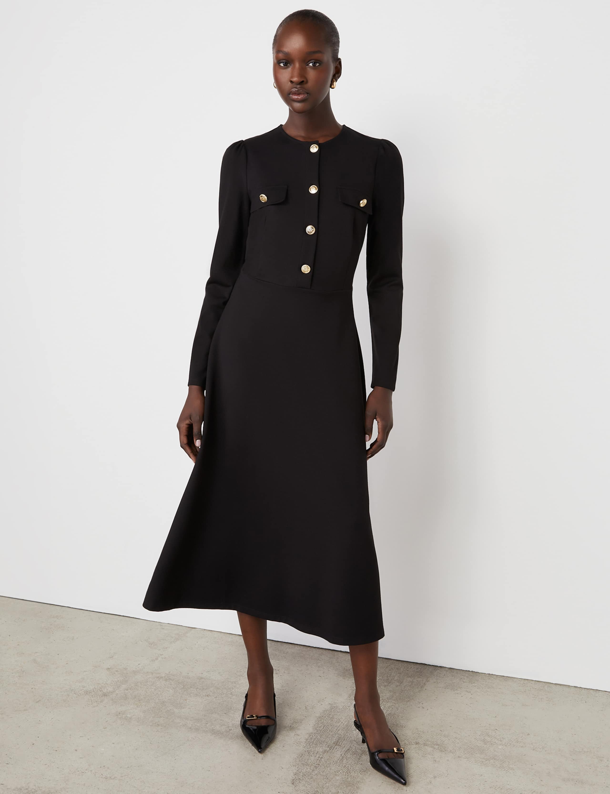 Ponte Jersey Button Front Midi Dress 3 of 4