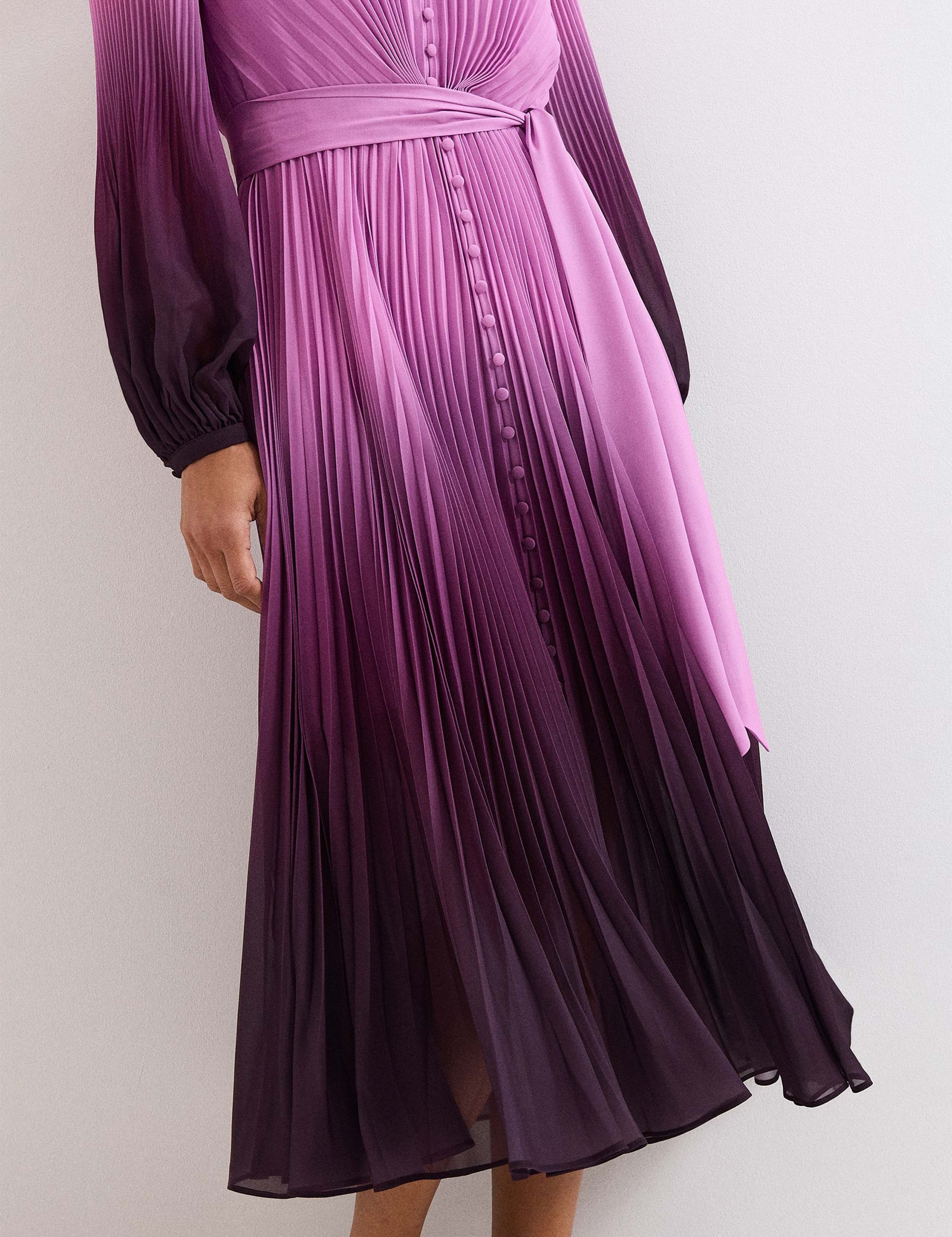 Ombre Plisse V-Neck Midi Waisted Dress 5 of 7