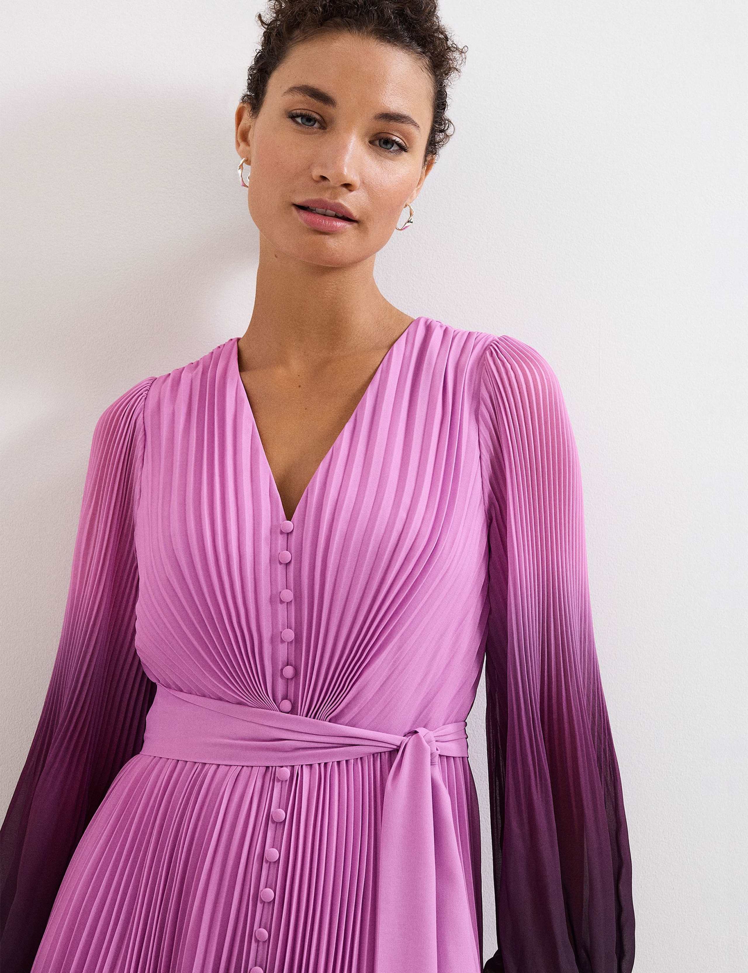 Ombre Plisse V-Neck Midi Waisted Dress 6 of 7