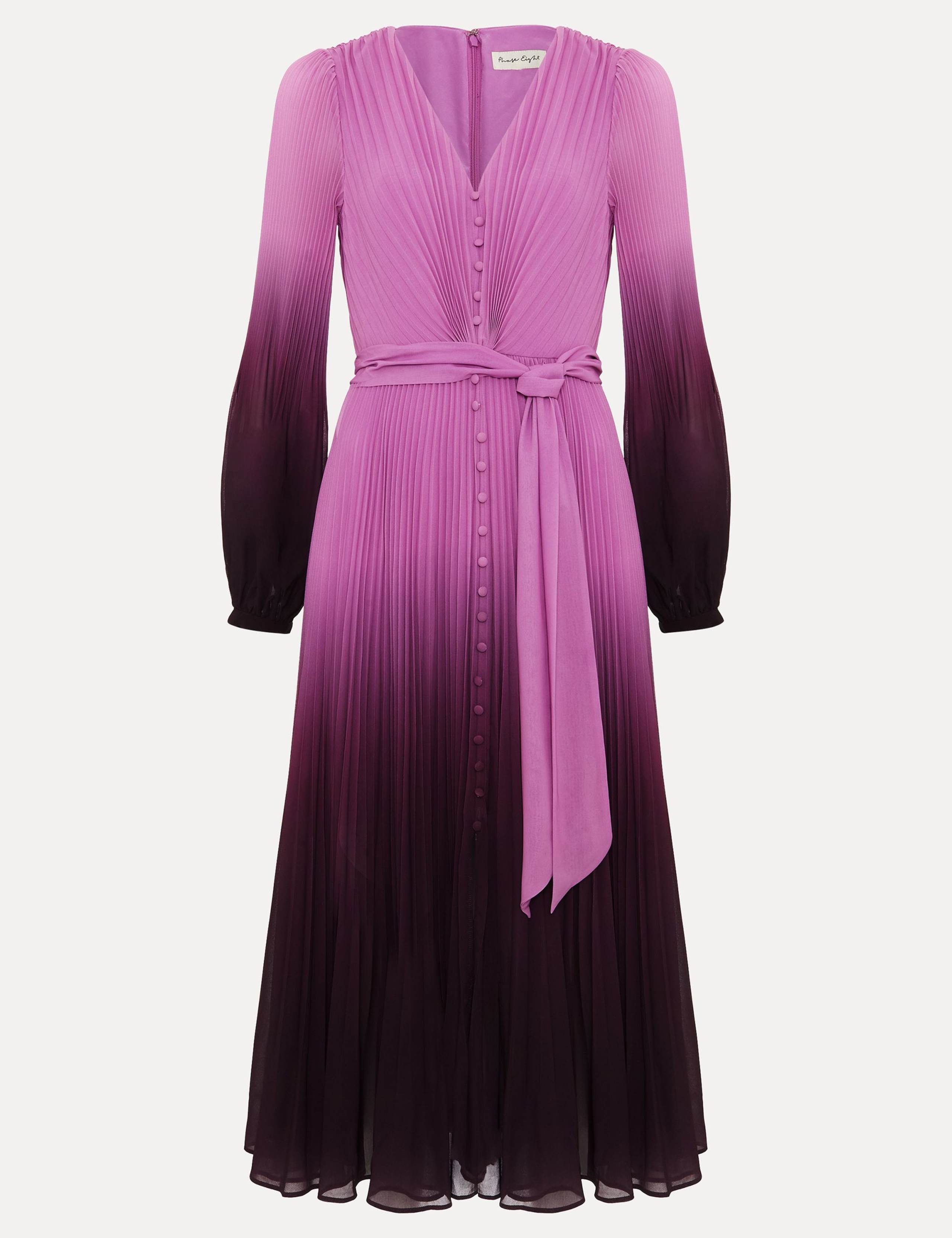 Ombre Plisse V-Neck Midi Waisted Dress 2 of 7