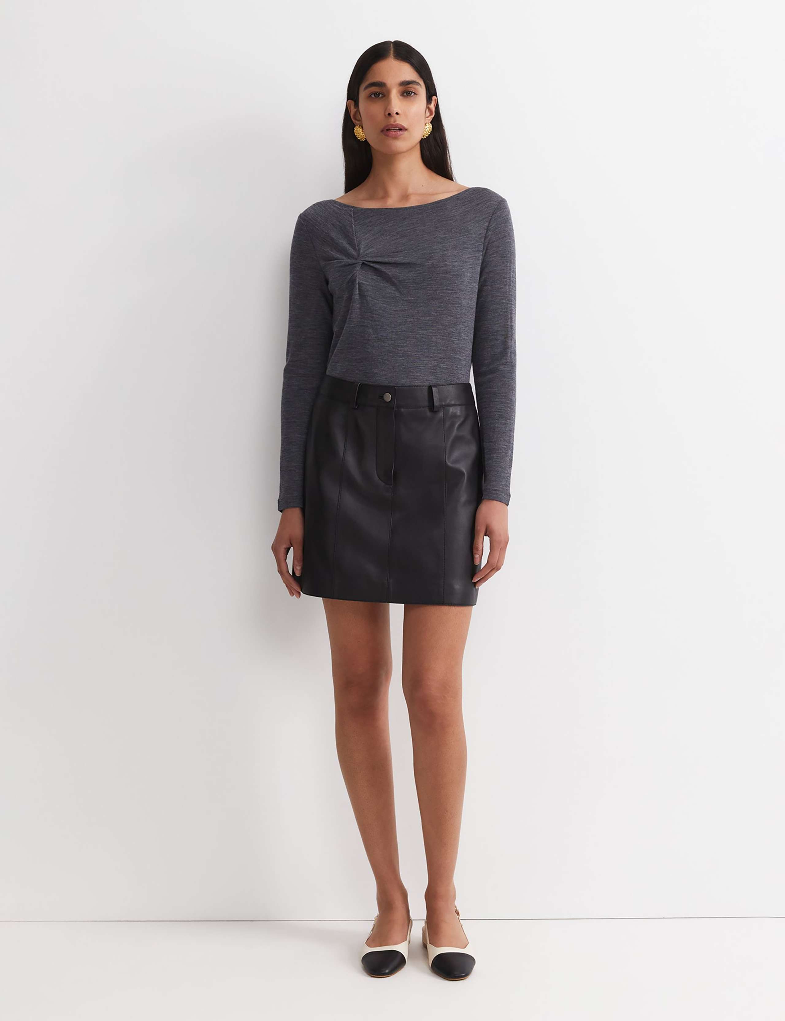 Pure Merino Wool Slash Neck Twist Detail Top 2 of 5