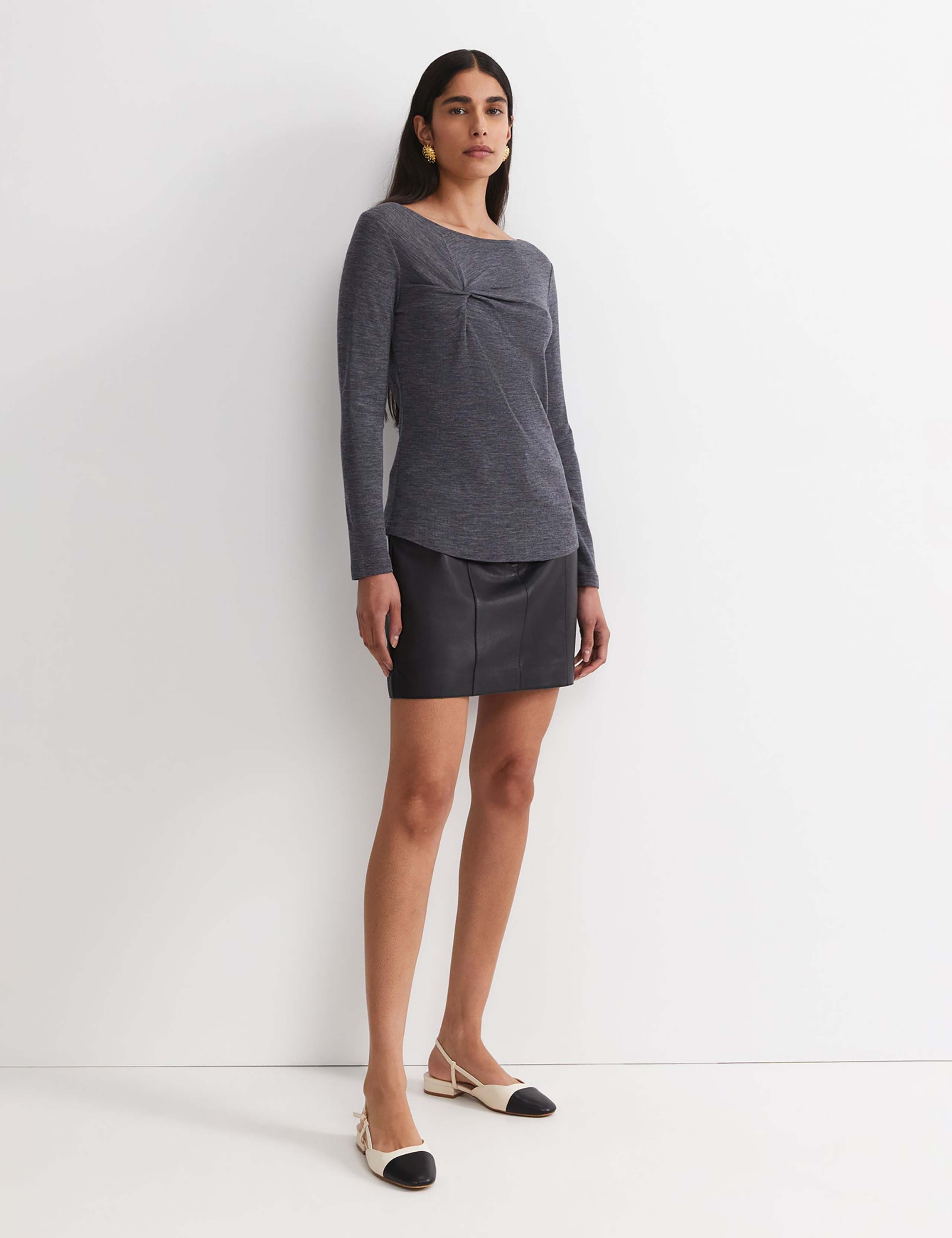 Pure Merino Wool Slash Neck Twist Detail Top 4 of 5