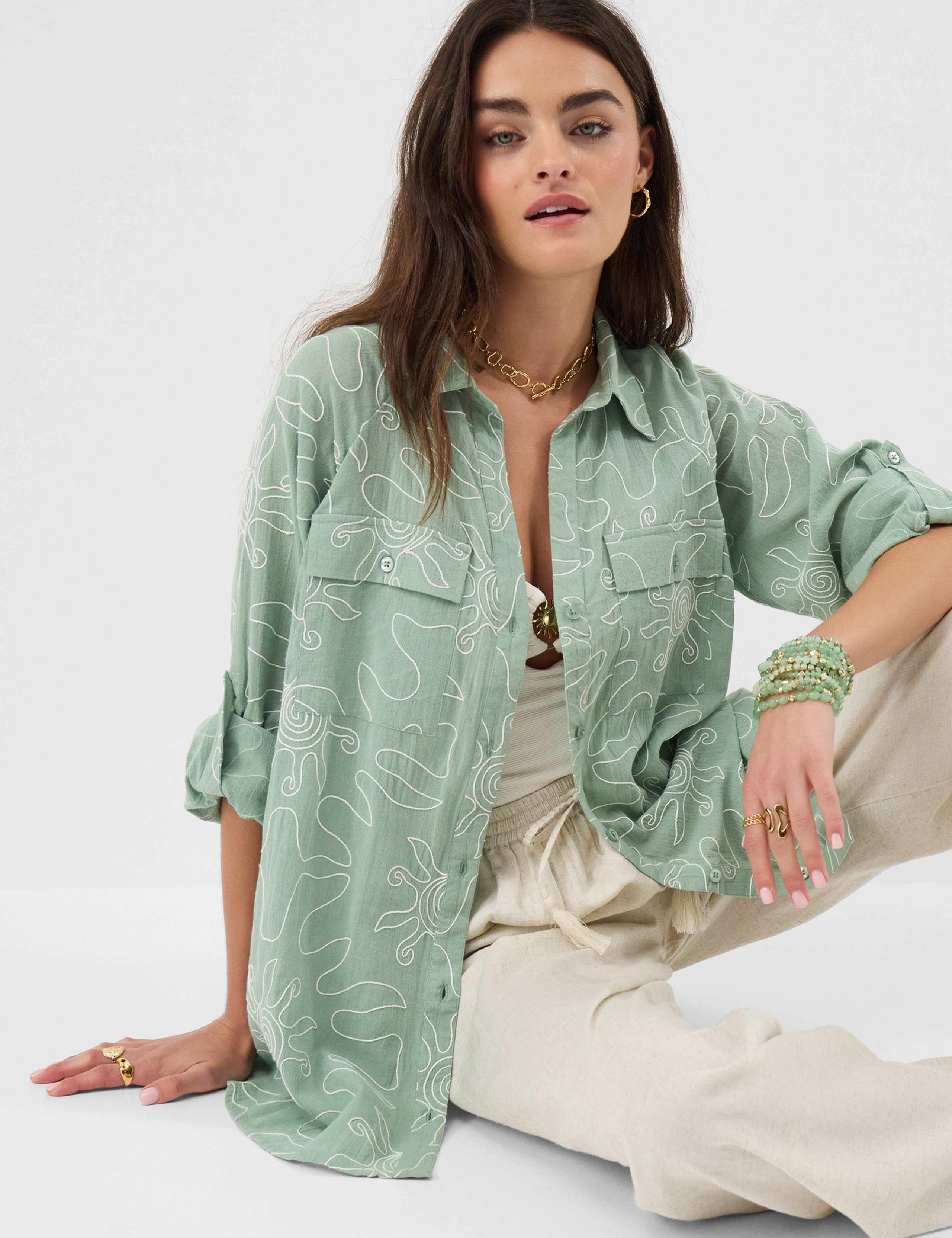 Pure Cotton Embroidered Beach Shirt 2 of 4