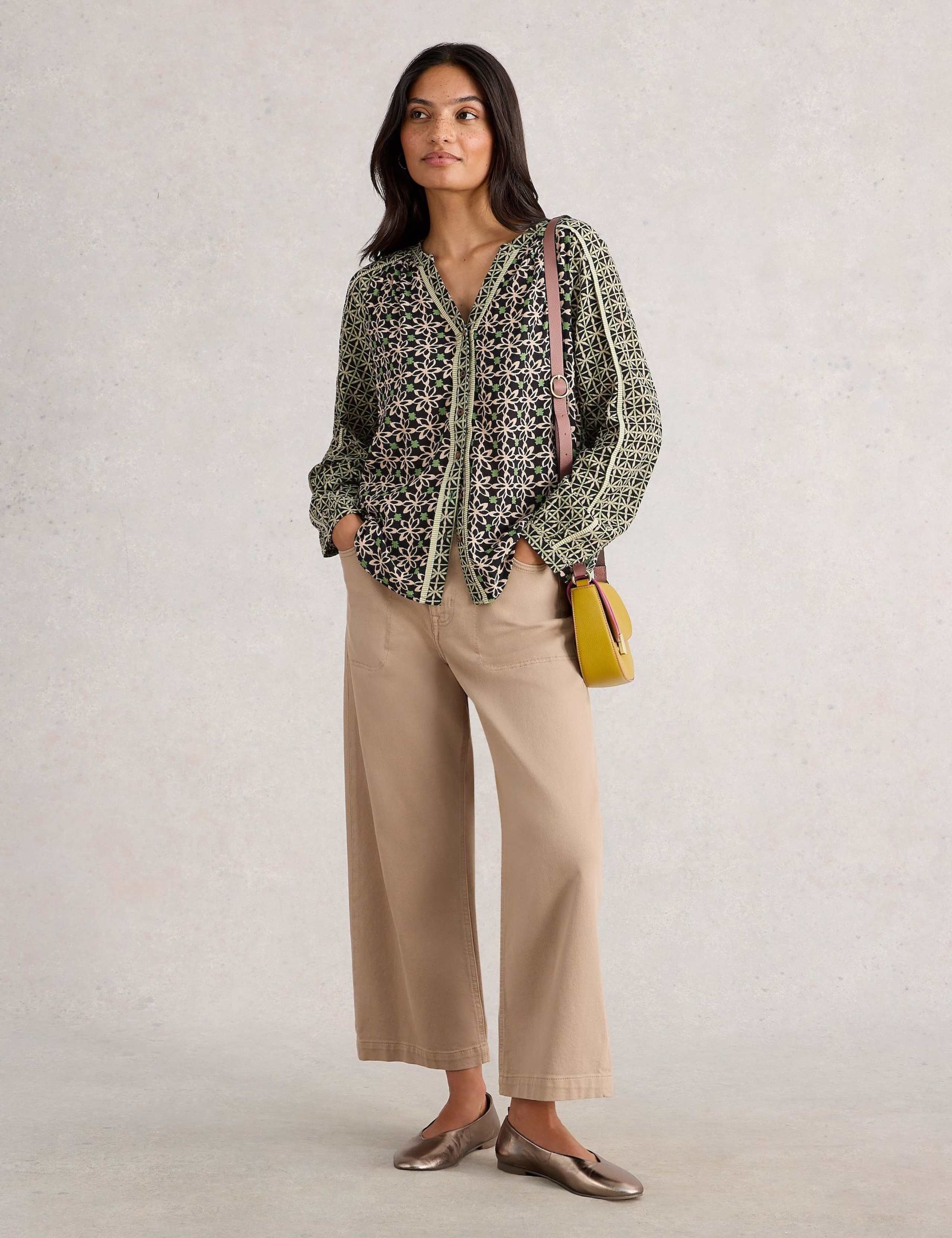 Printed Notch Neck Blouson Sleeve Blouse 1 of 6