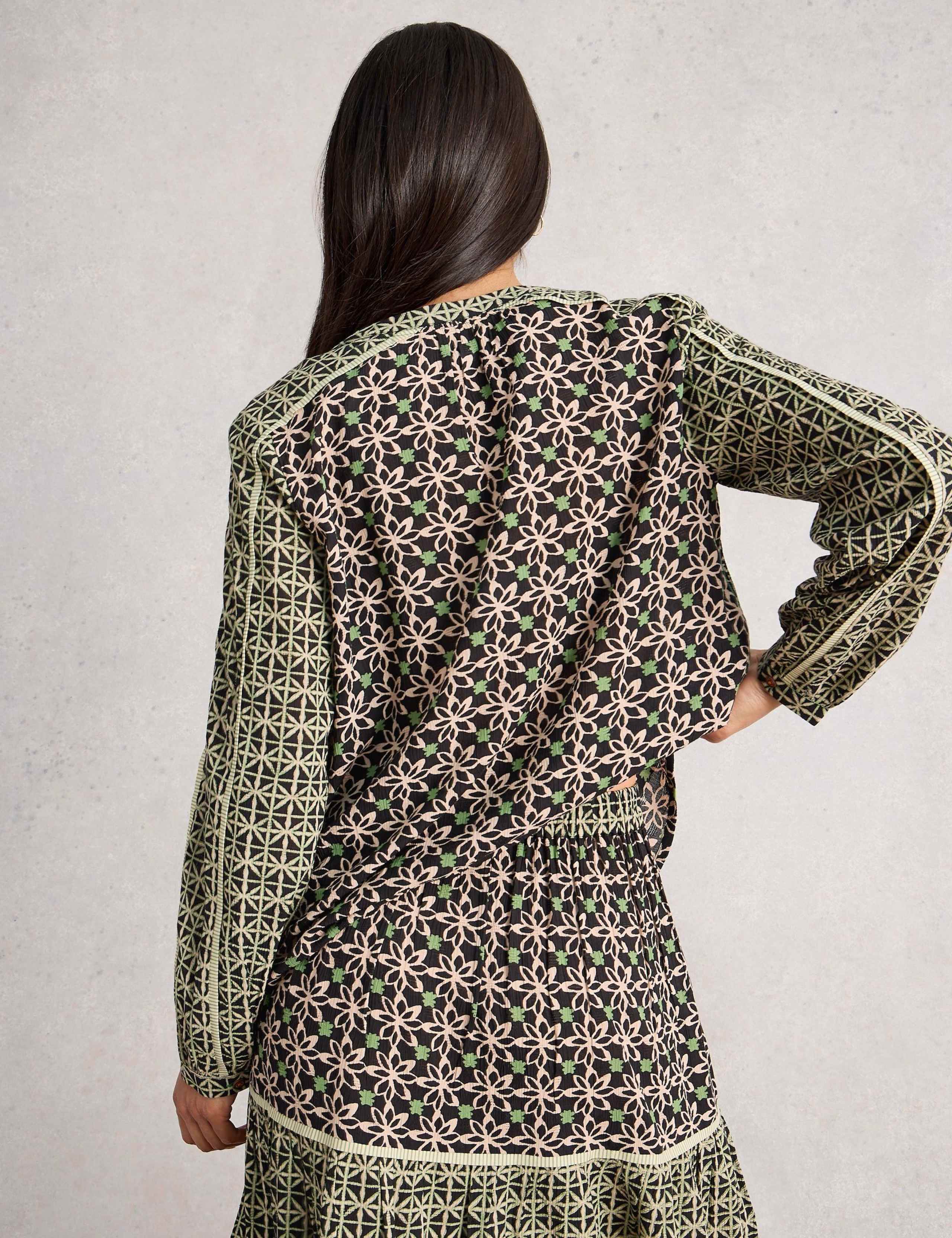 Printed Notch Neck Blouson Sleeve Blouse 3 of 6
