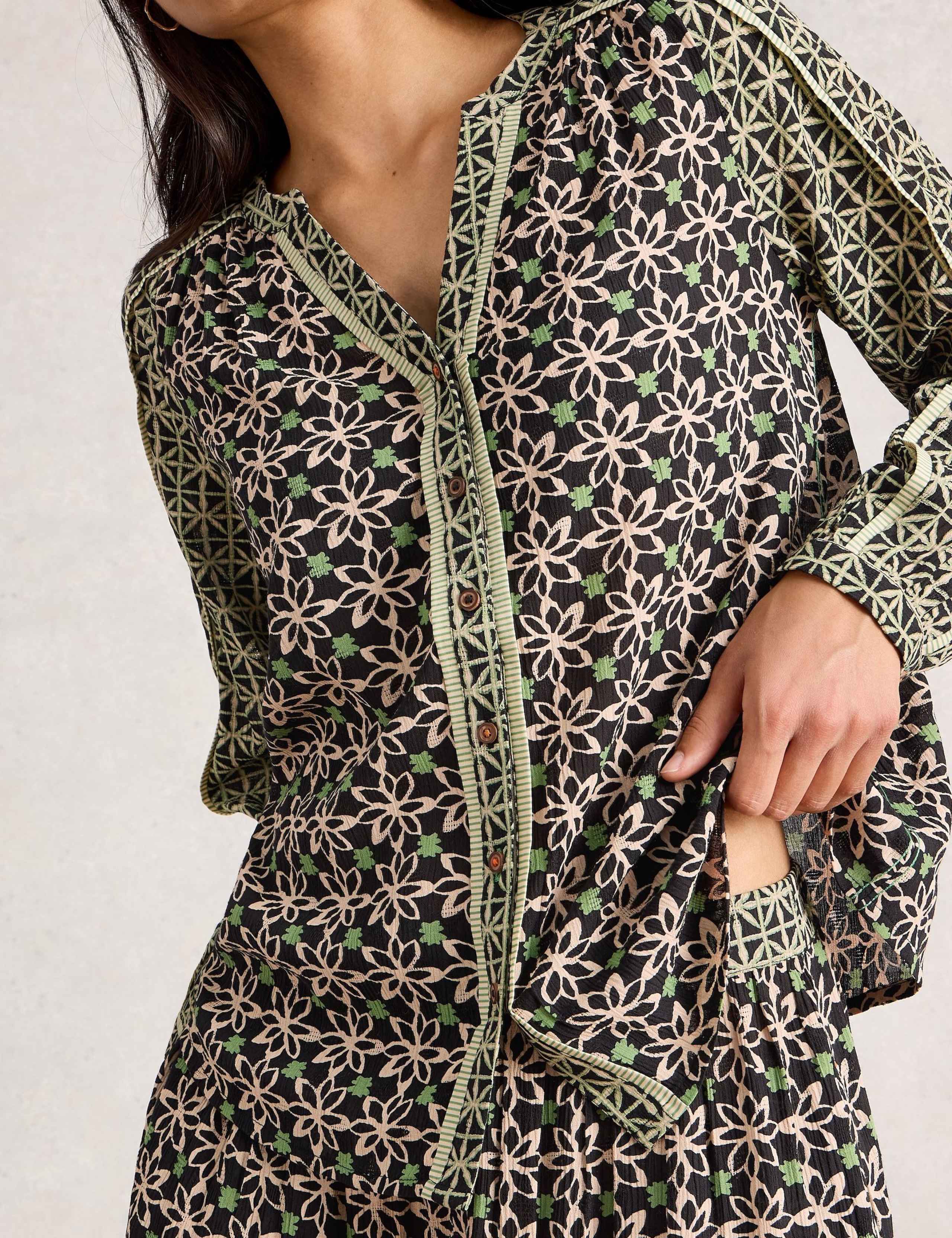 Printed Notch Neck Blouson Sleeve Blouse 4 of 6