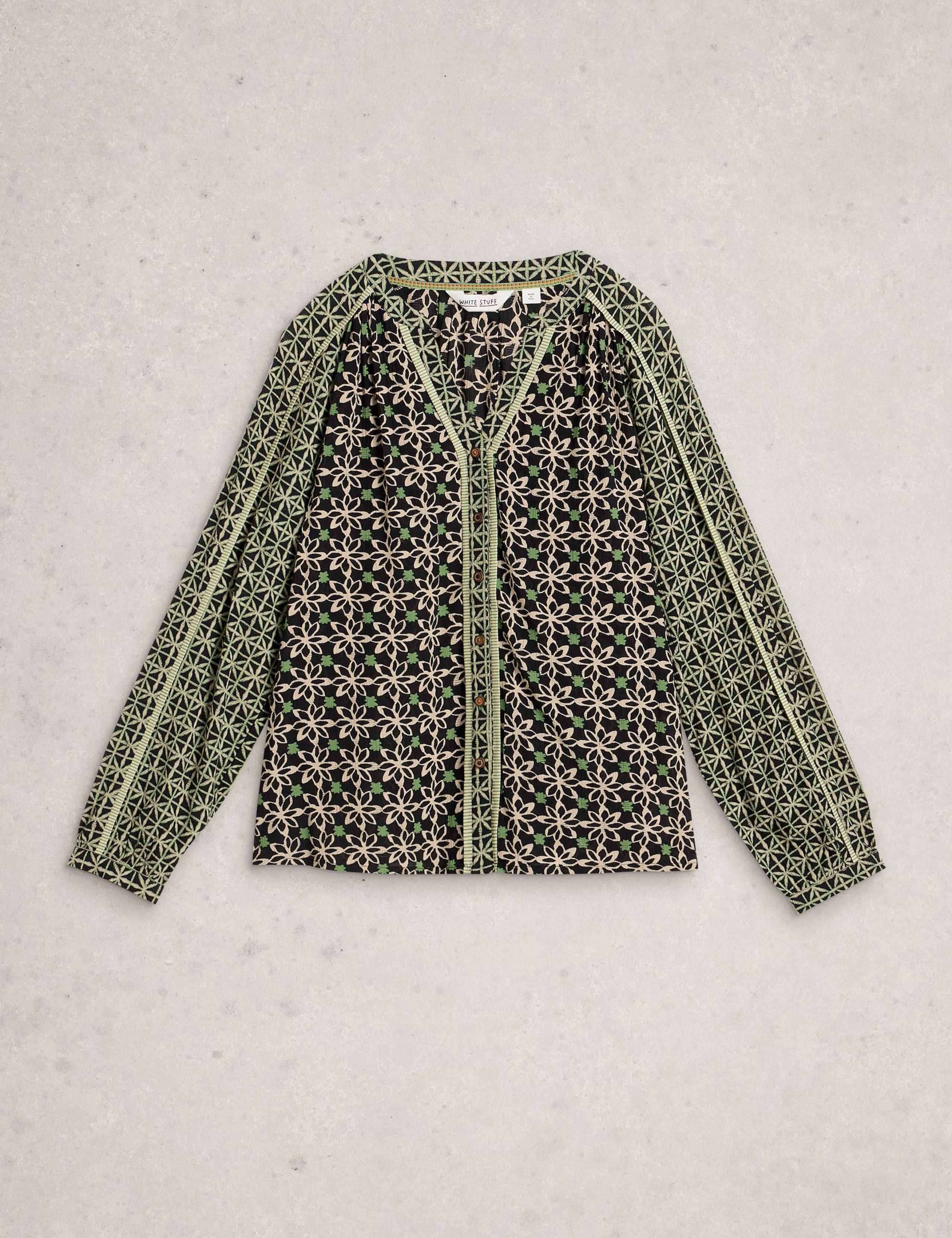 Printed Notch Neck Blouson Sleeve Blouse 2 of 6