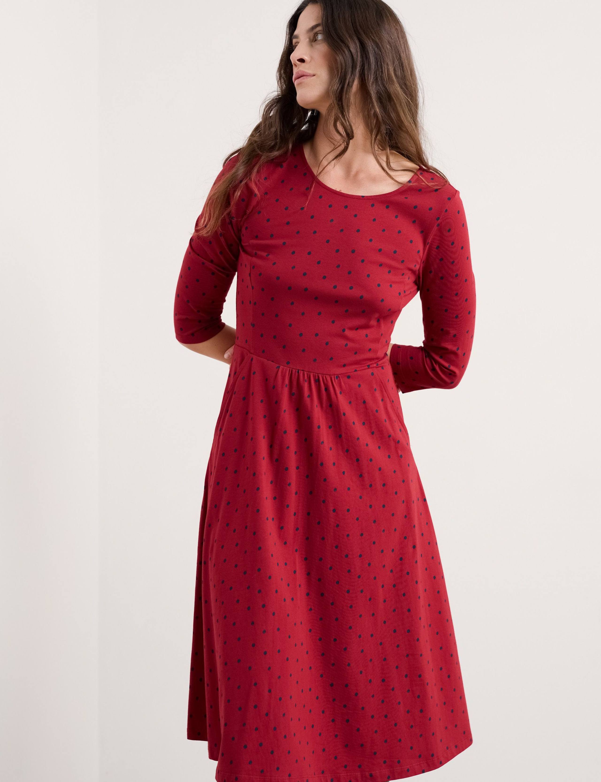 Cotton Rich Polka Dot Midi Skater Dress 3 of 5