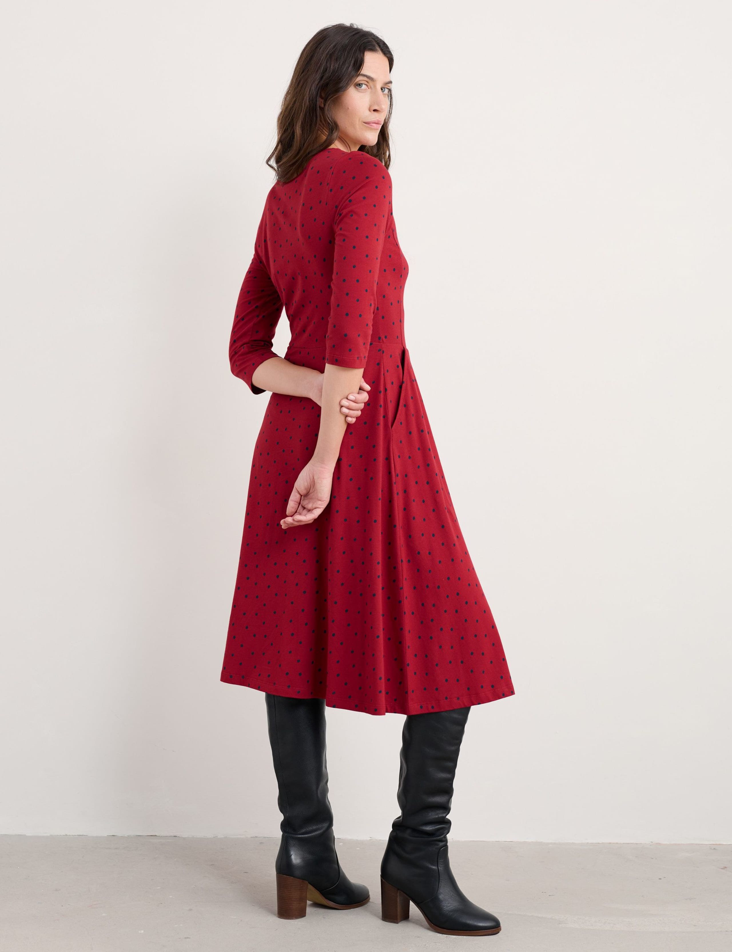 Cotton Rich Polka Dot Midi Skater Dress 4 of 5