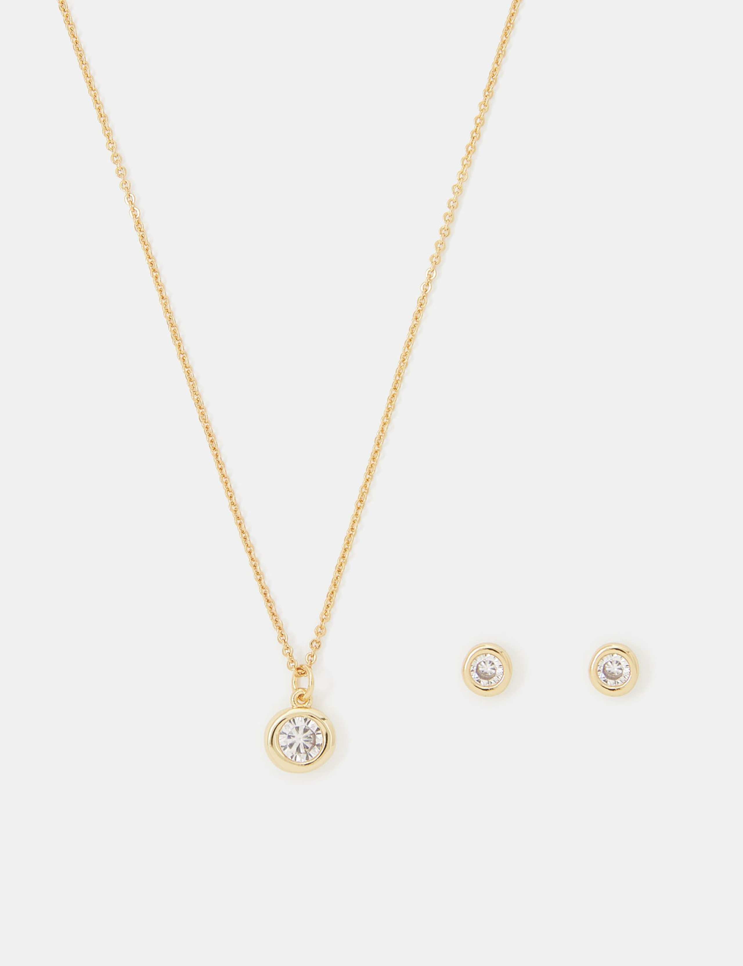 14ct Gold Plated Diamante Necklace & Earrings Set 2 of 2