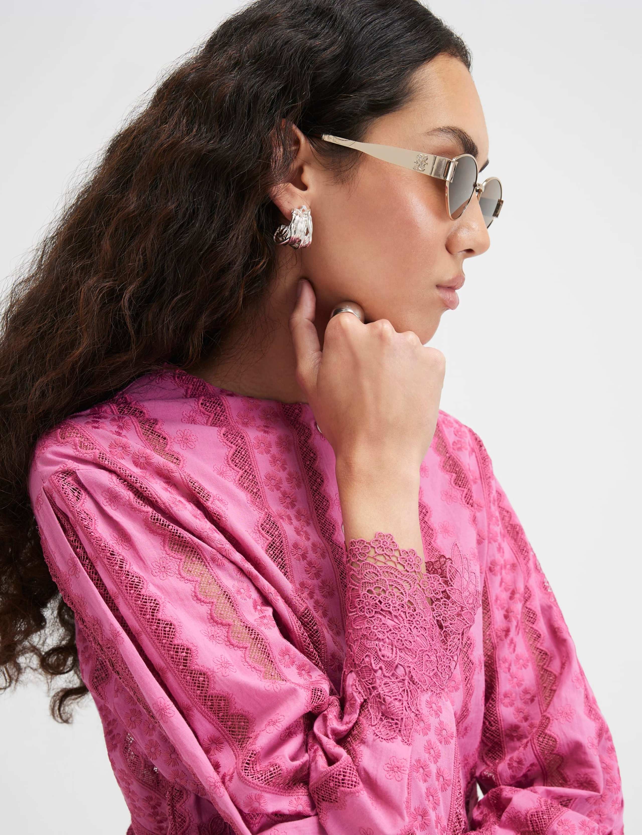 Cotton Blend Lace Trim Button Through Blouse 4 of 6