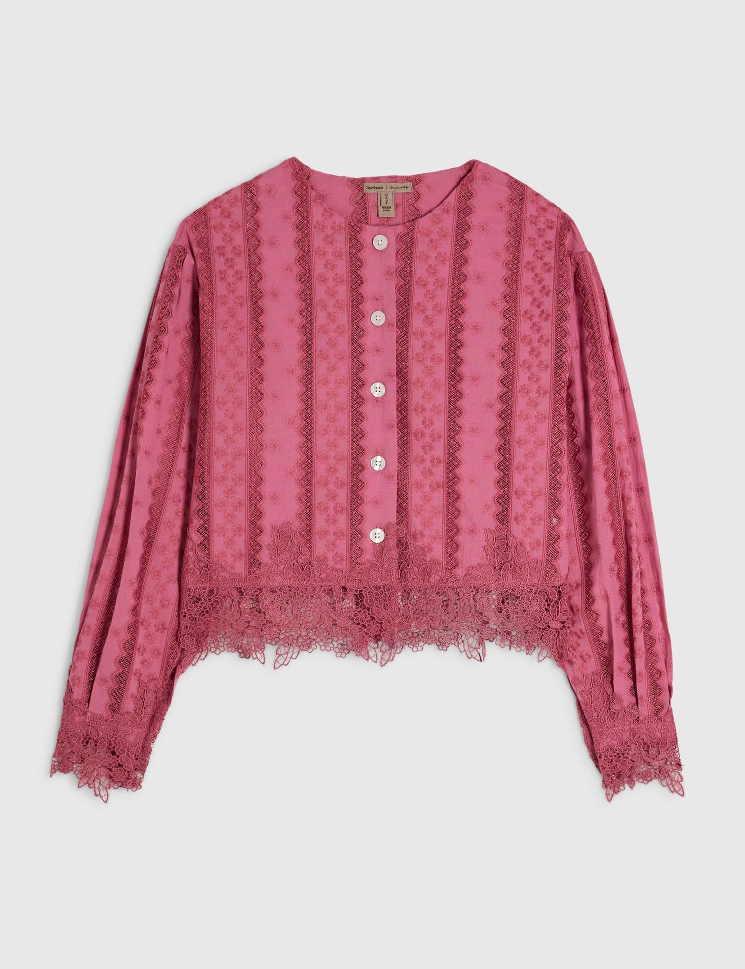 Cotton Blend Lace Trim Button Through Blouse 6 of 6