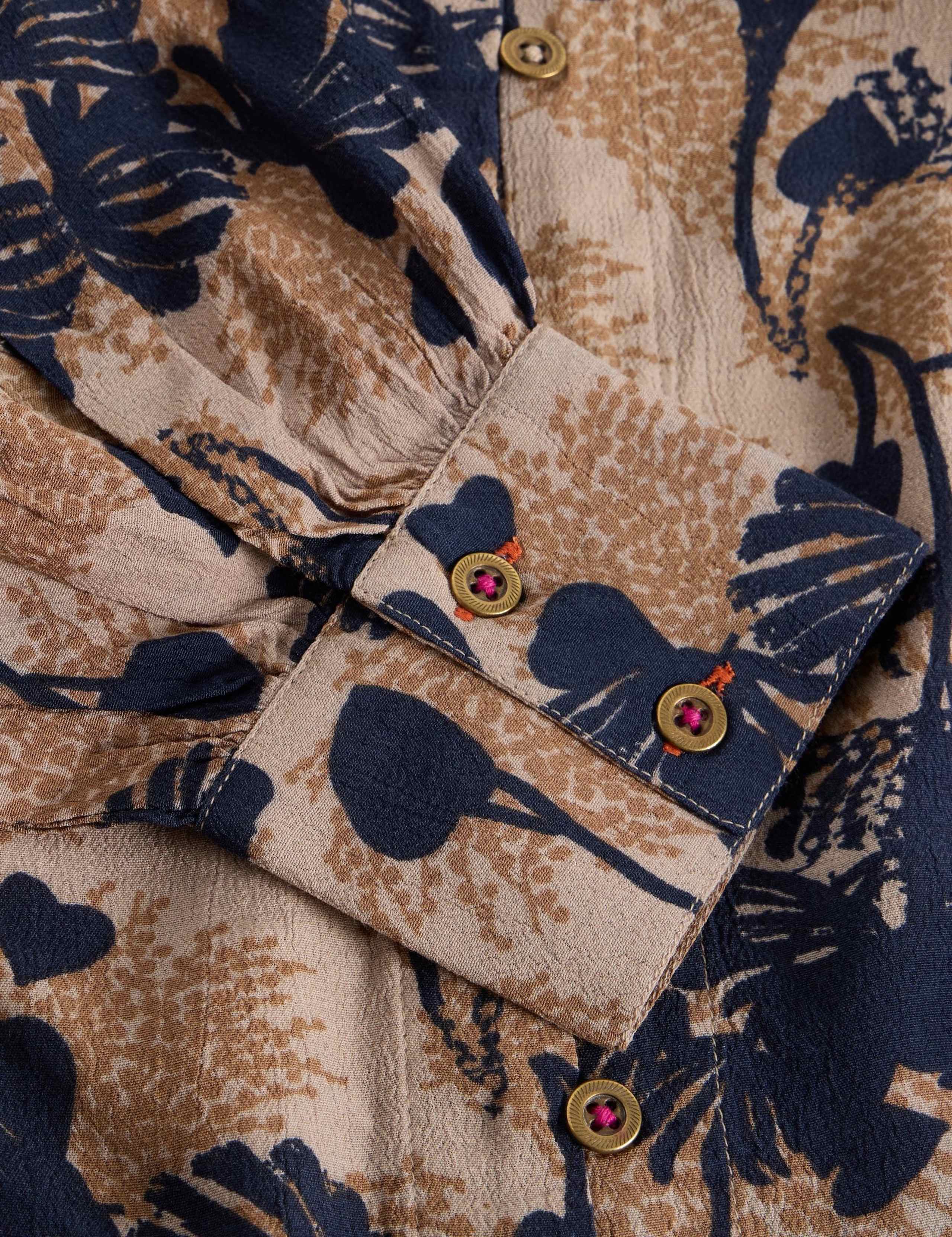 Leaf Print Notch Neck Blouson Sleeve Blouse 5 of 6