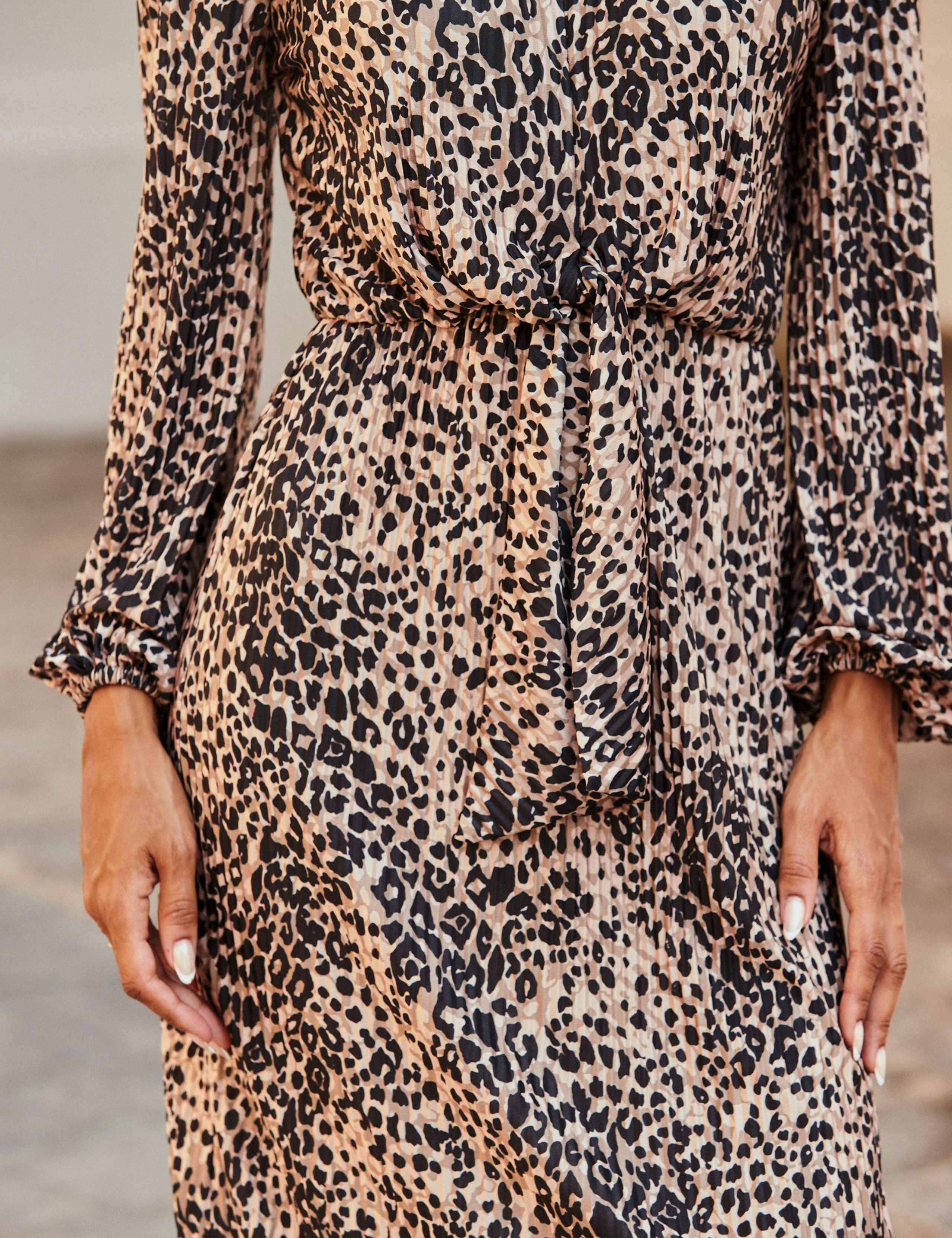 Animal Print Plisse V-Neck Midi Waisted Dress 6 of 6