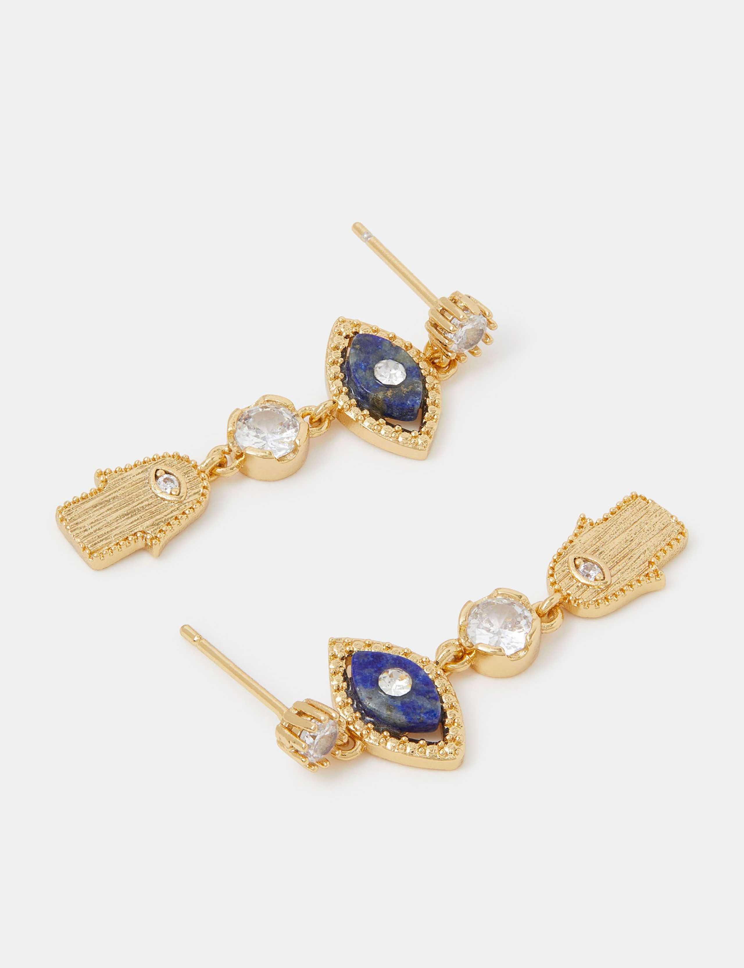 Gold Plated 14ct Evil Eye and Hamsa Drop Earrings 2 of 2