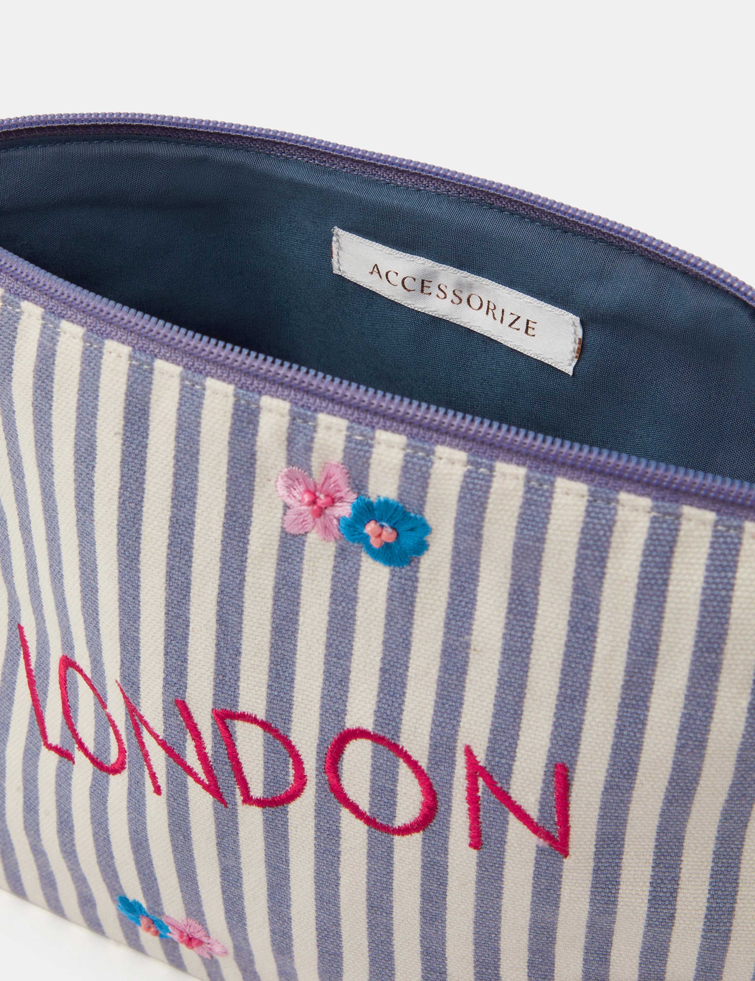 Pure Cotton Striped Embroidered Wash Bag 3 of 3