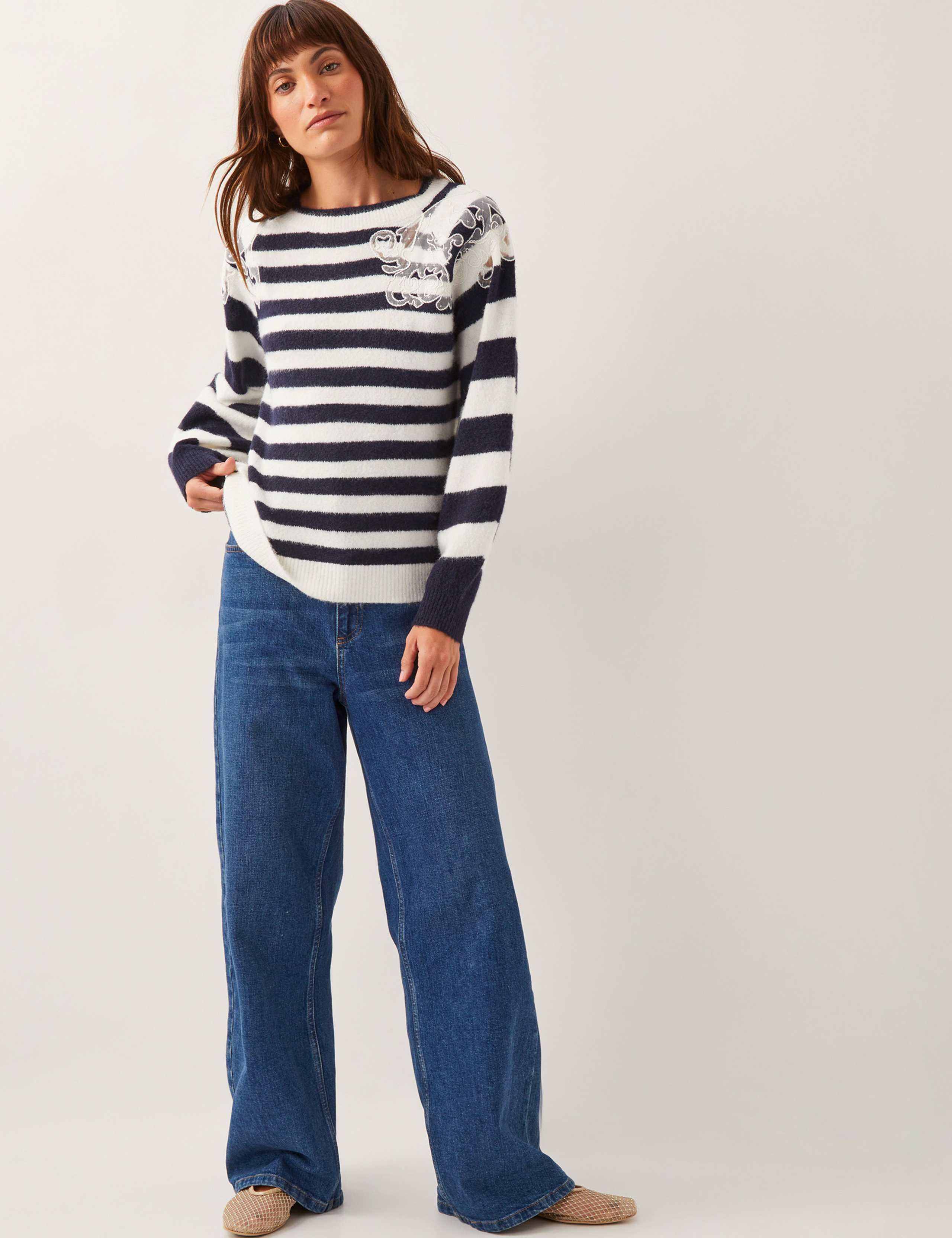Striped Lace Detail Crew Neck Jumper 2 of 4