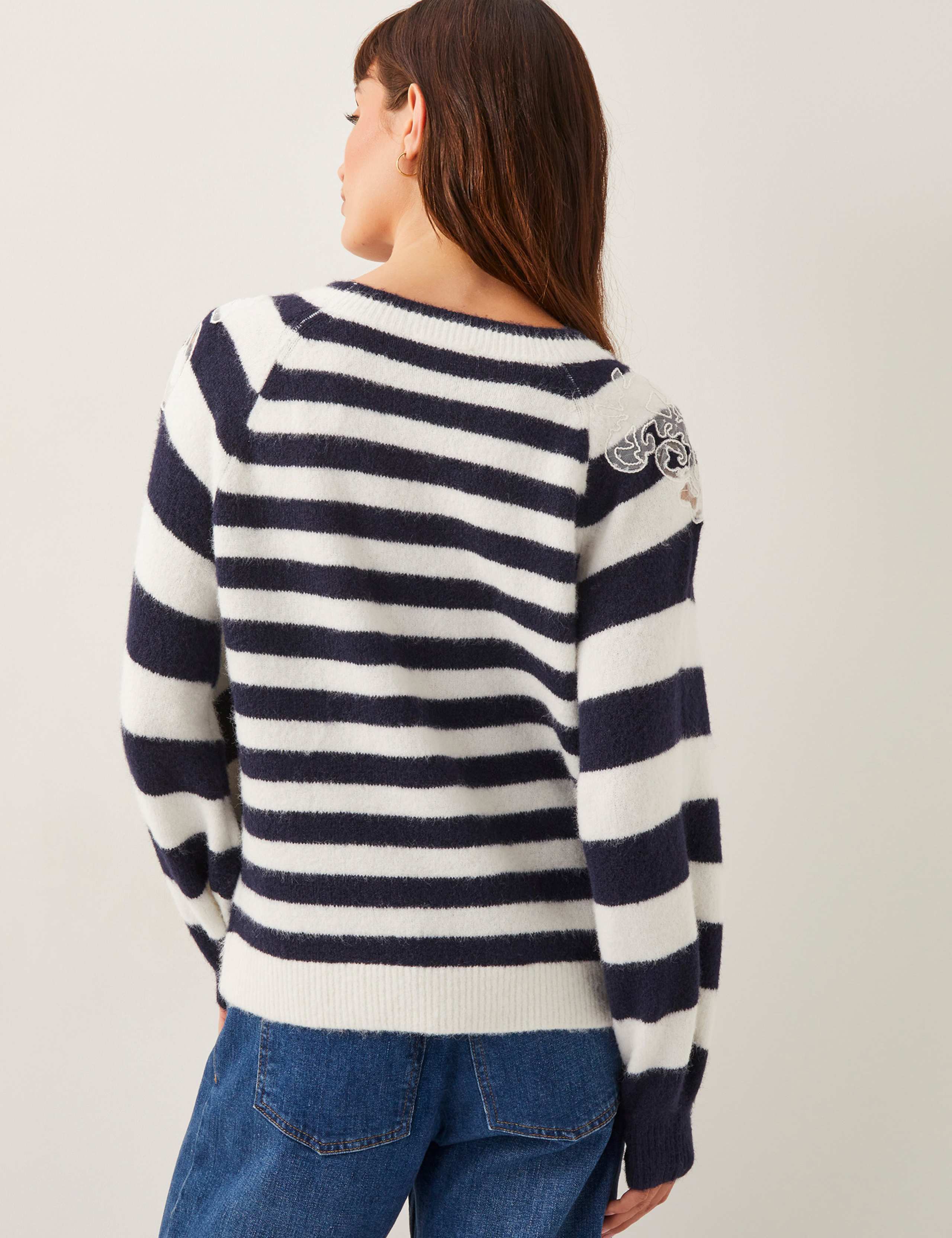 Striped Lace Detail Crew Neck Jumper 4 of 4