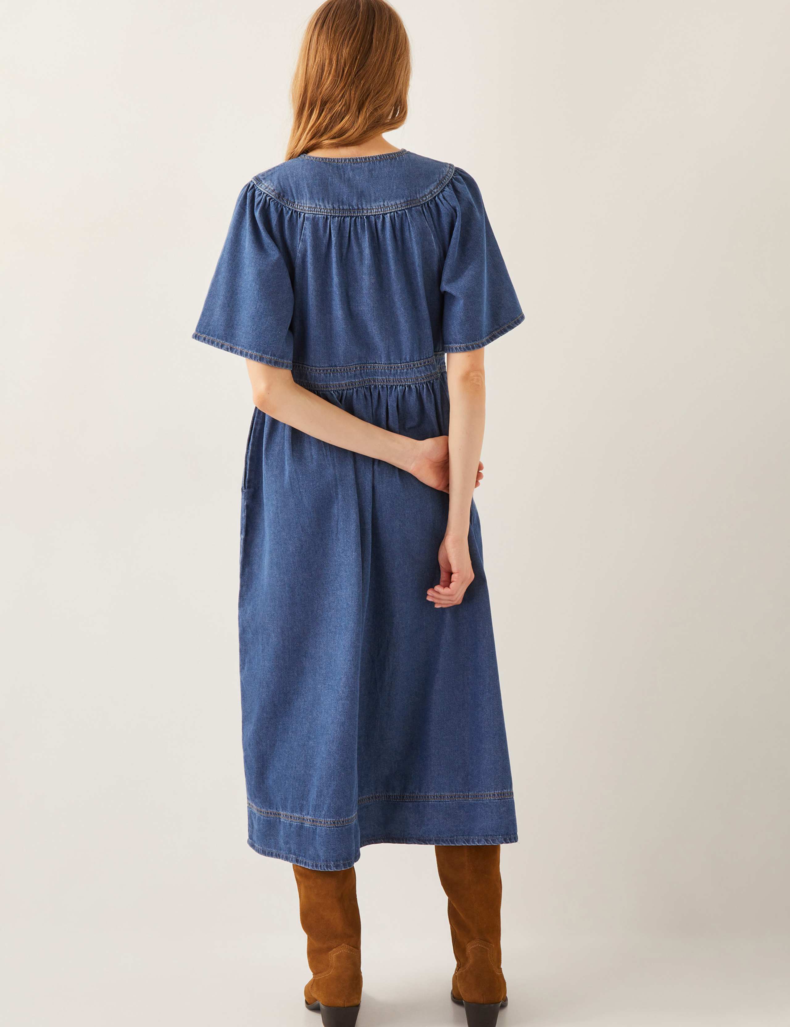 Denim V-Neck Midi Skater Dress 3 of 5