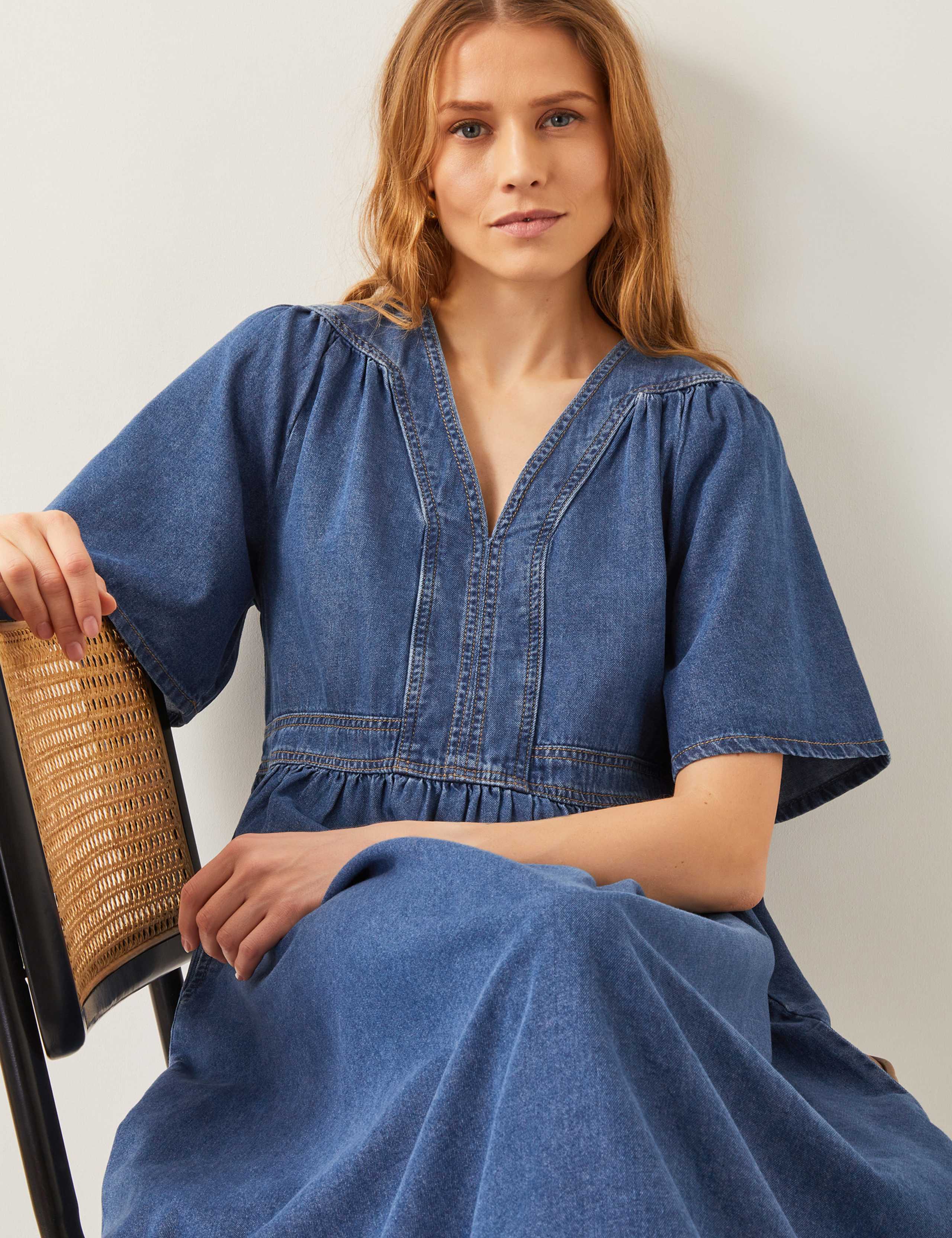 Denim V-Neck Midi Skater Dress 5 of 5