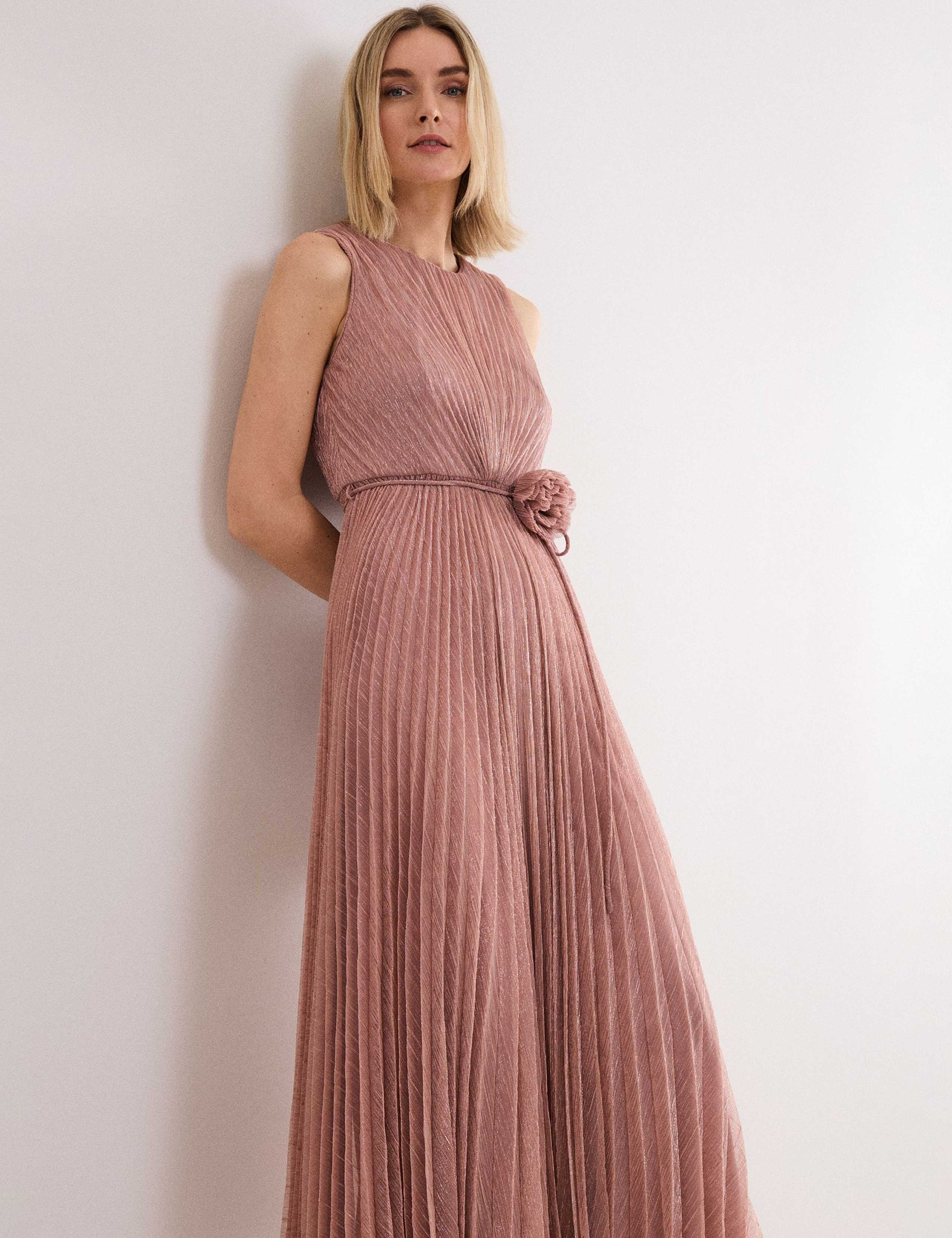 Plisse Metallic Midi Waisted Dress 3 of 9