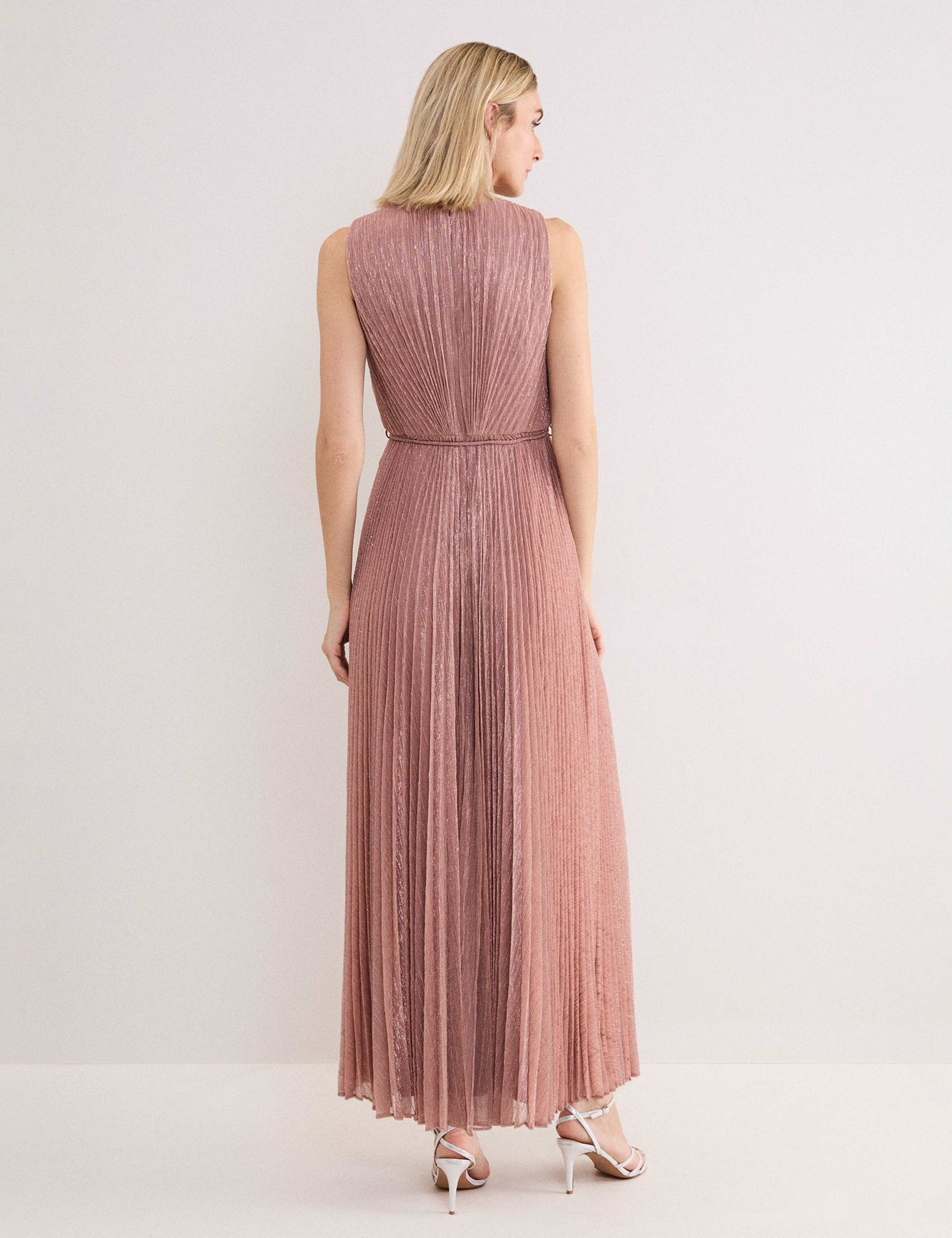 Plisse Metallic Midi Waisted Dress 4 of 9